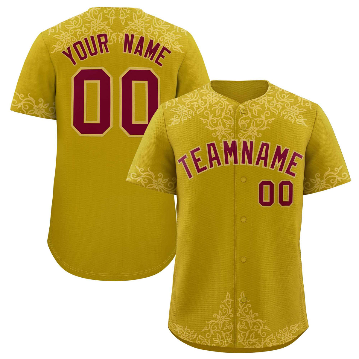 Custom Old Gold Old Gold Baroque Style Personalized Baseball Jersey| KXKSHOP