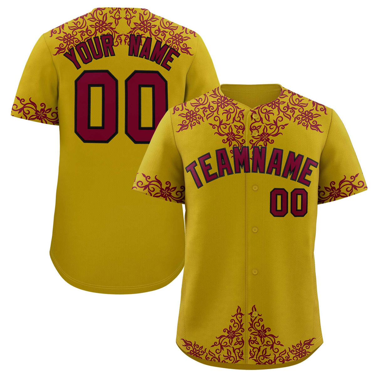 Custom Old Gold Crimson Baroque Style Personalized Baseball Jersey| KXKSHOP