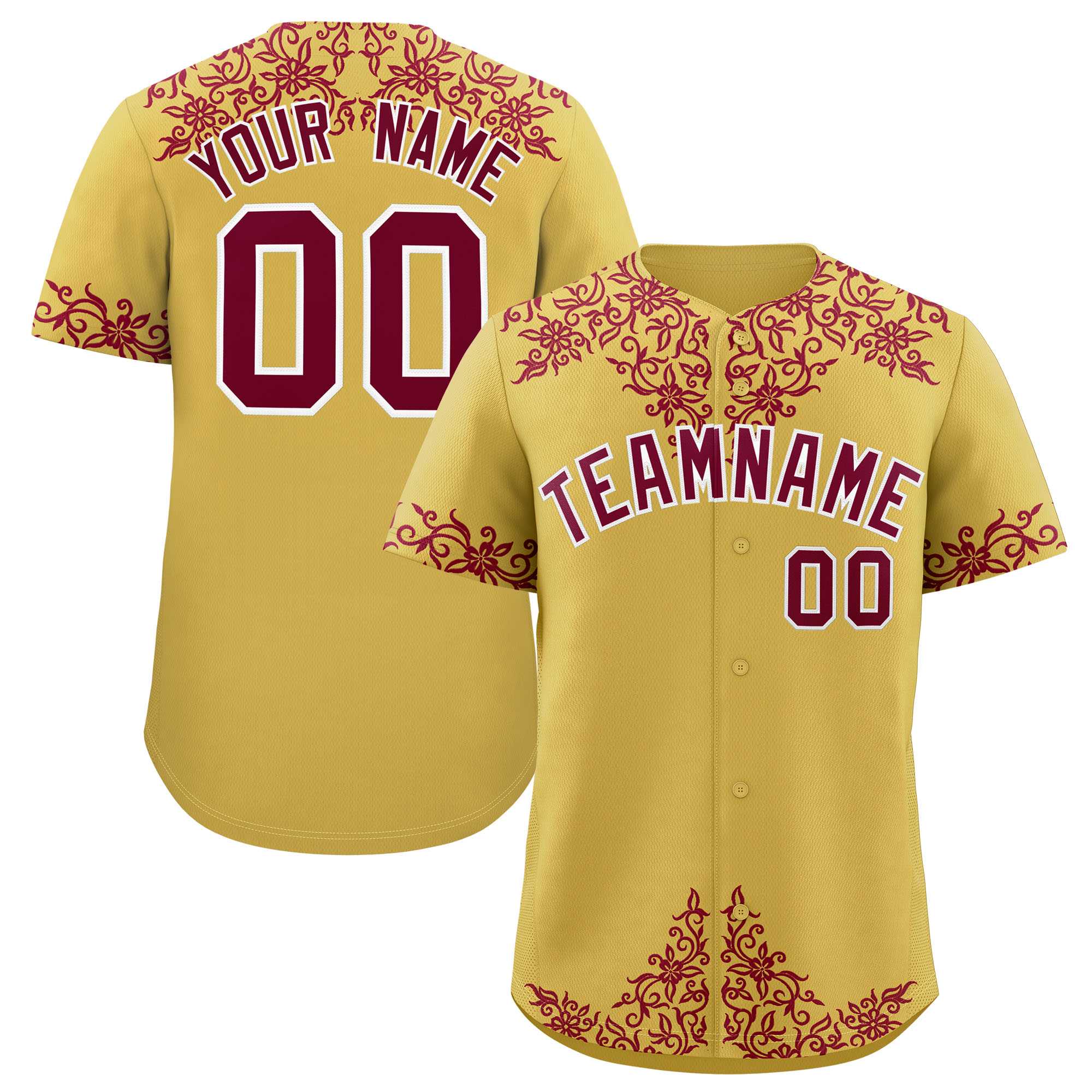 Custom Old Gold Crimson Baroque Style Personalized Baseball Jersey| KXKSHOP