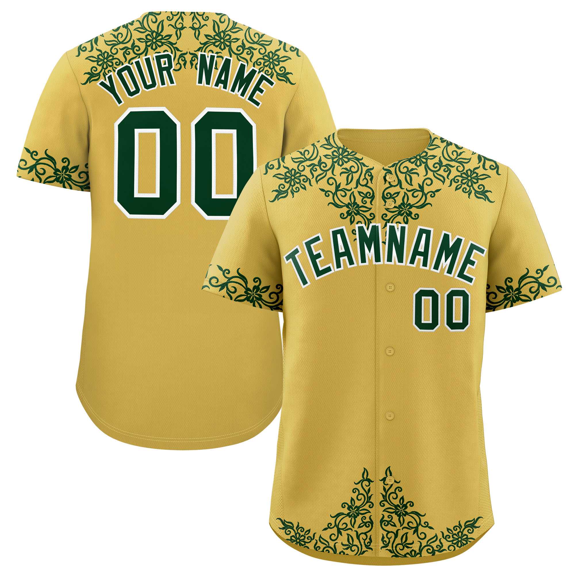 Custom Old Gold Green Baroque Style Personalized Baseball Jersey| KXKSHOP