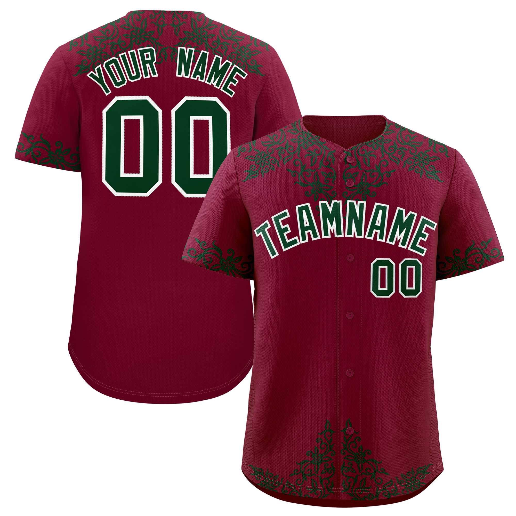 Custom Crimson Green Baroque Style Personalized Baseball Jersey| KXKSHOP