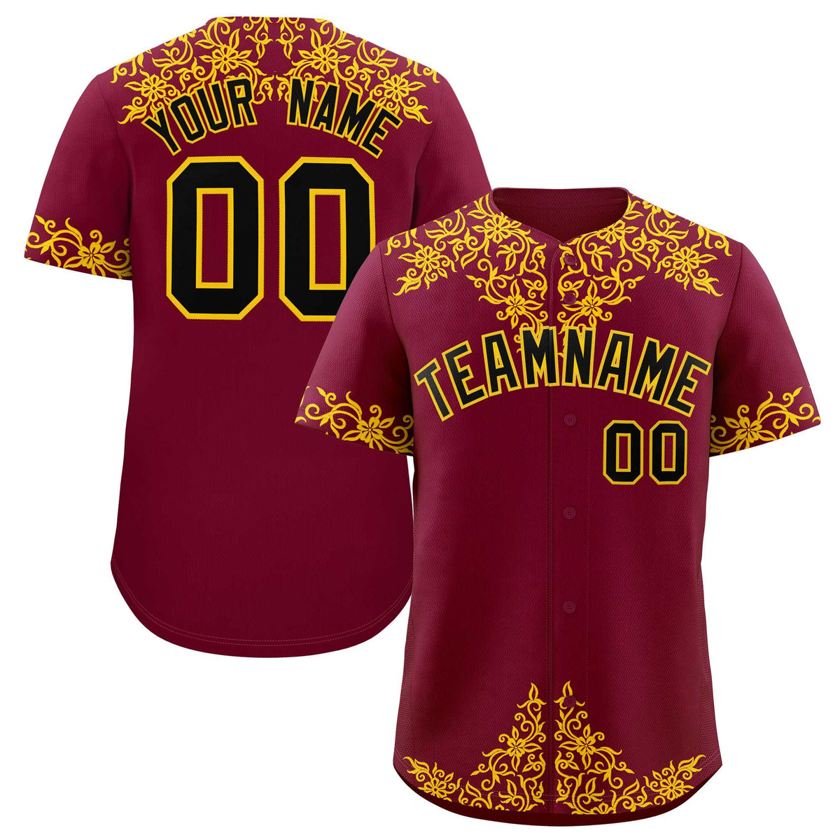 Custom Crimson Yellow Baroque Style Personalized Baseball Jersey| KXKSHOP