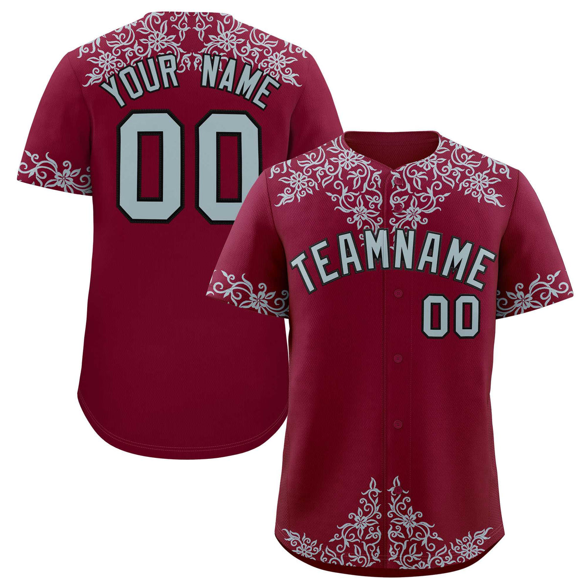 Custom Crimson Silver Baroque Style Personalized Baseball Jersey| KXKSHOP
