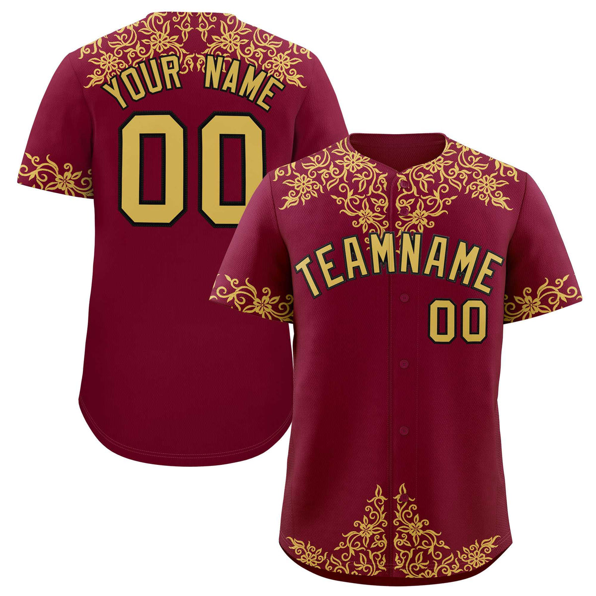 Custom Crimson Old Gold Baroque Style Personalized Baseball Jersey| KXKSHOP