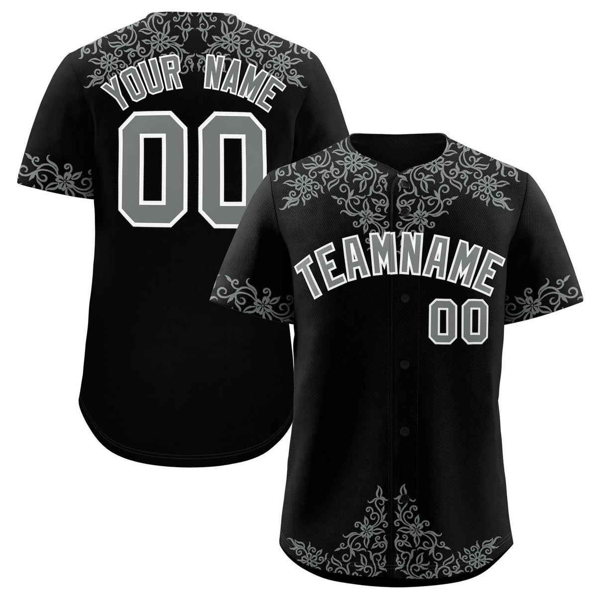 Custom Black Gray Baroque Style Personalized Baseball Jersey| KXKSHOP