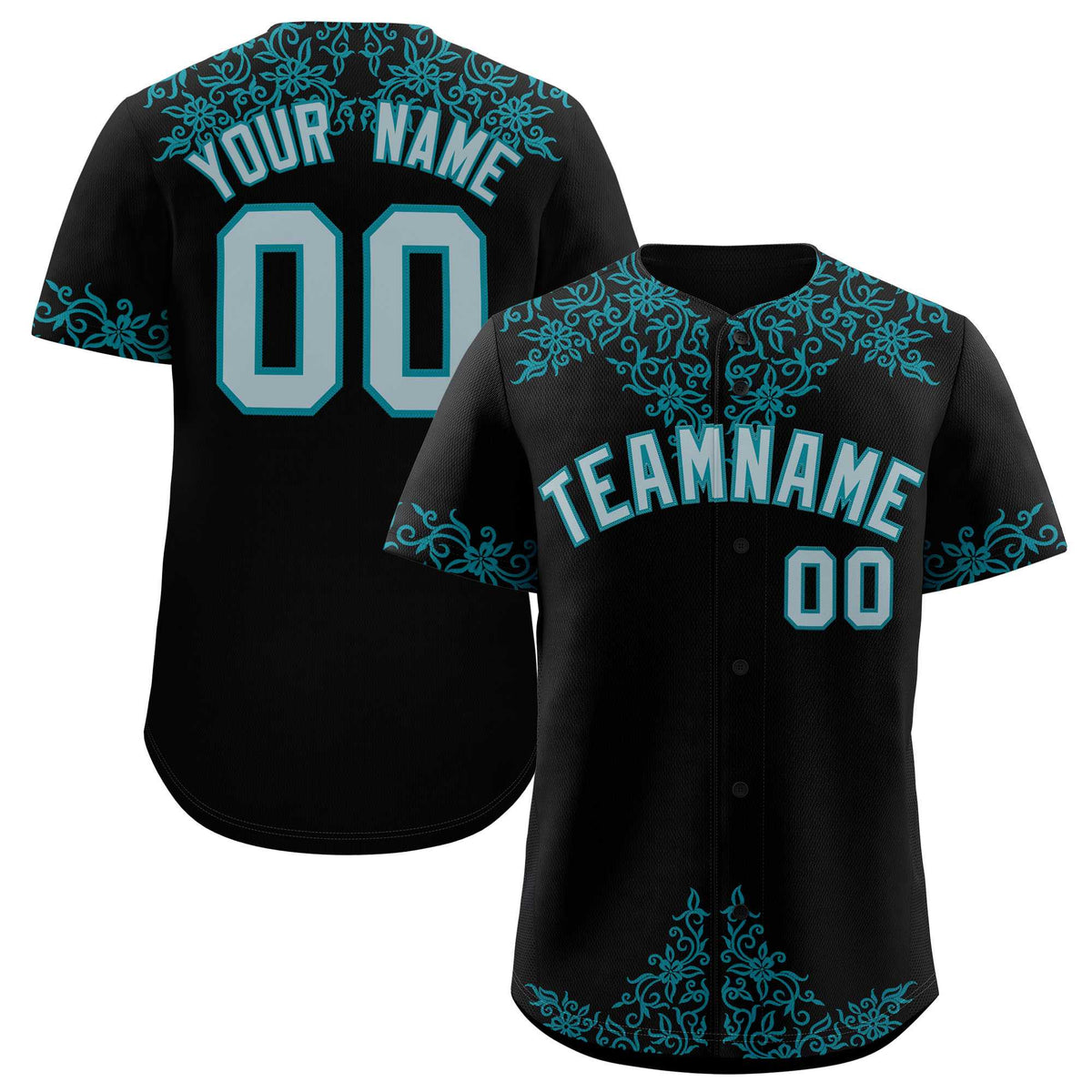 Custom Black Teal Baroque Style Personalized Baseball Jersey| KXKSHOP