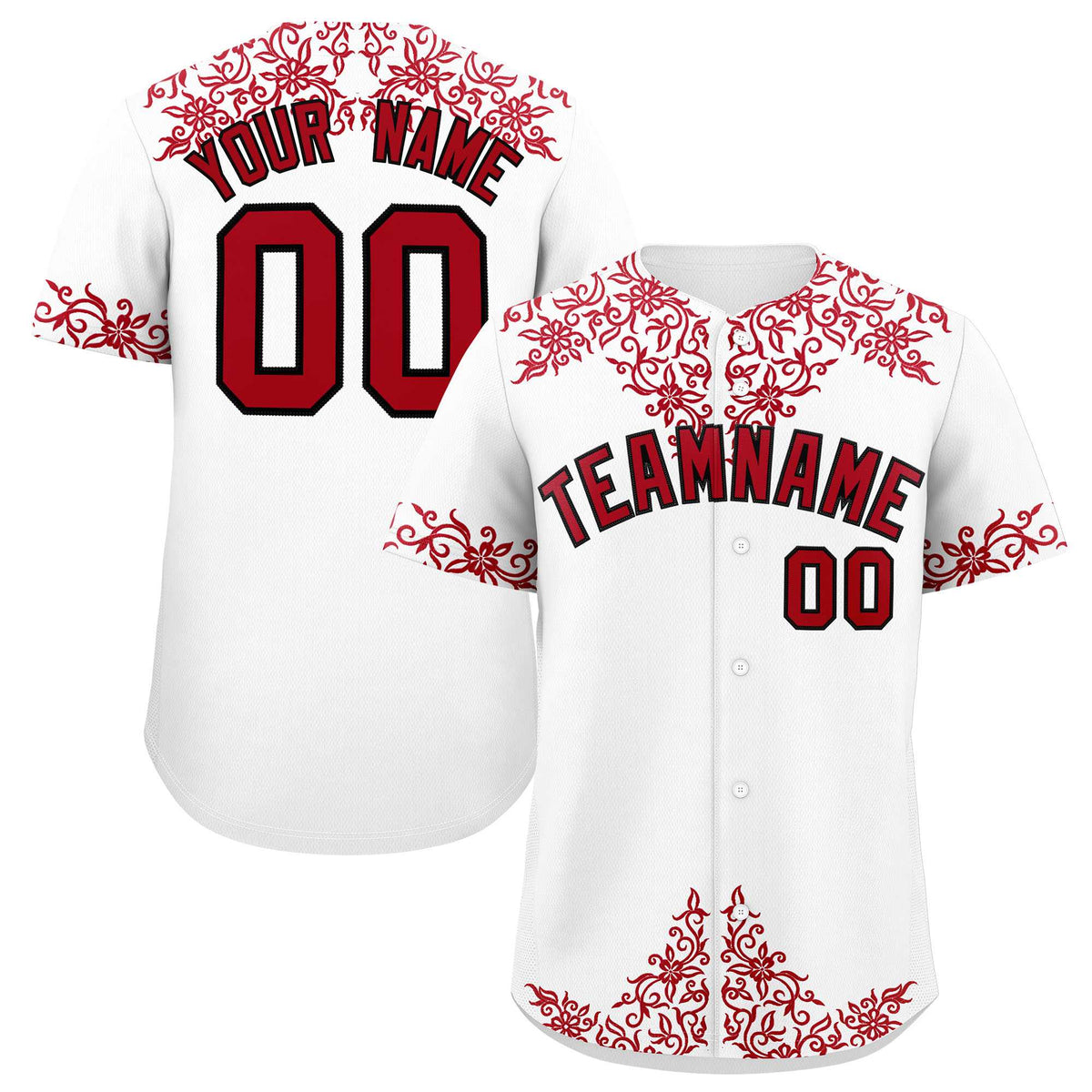 Custom White Red Baroque Style Personalized Baseball Jersey| KXKSHOP
