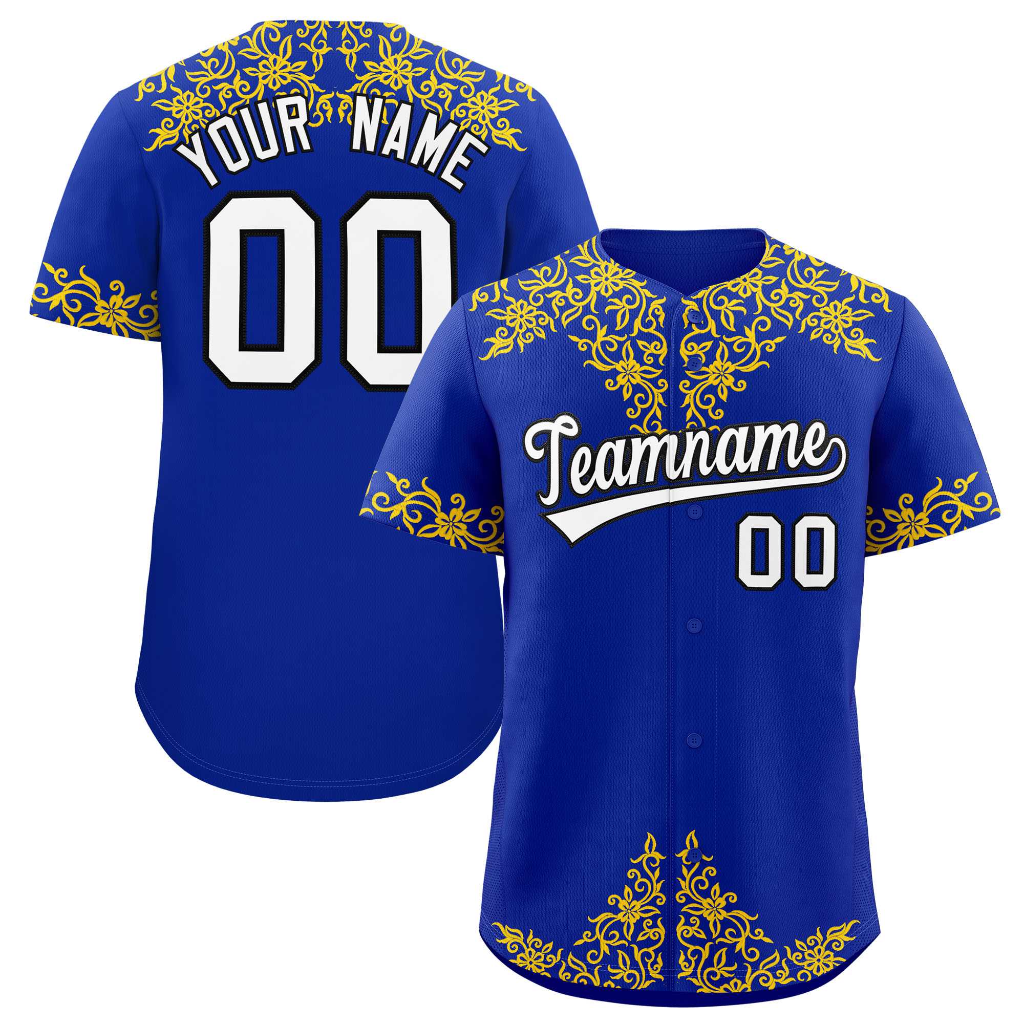 Custom Royal Gold Baroque Style Personalized Baseball Jersey| KXKSHOP