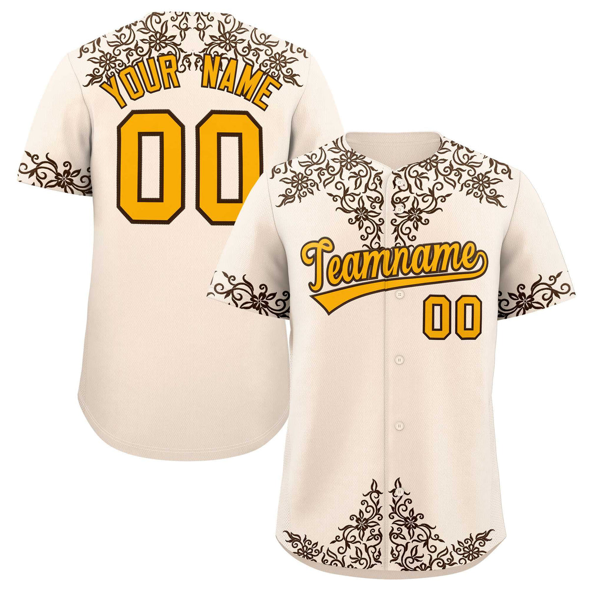 Custom Cream Brown Baroque Style Personalized Baseball Jersey| KXKSHOP