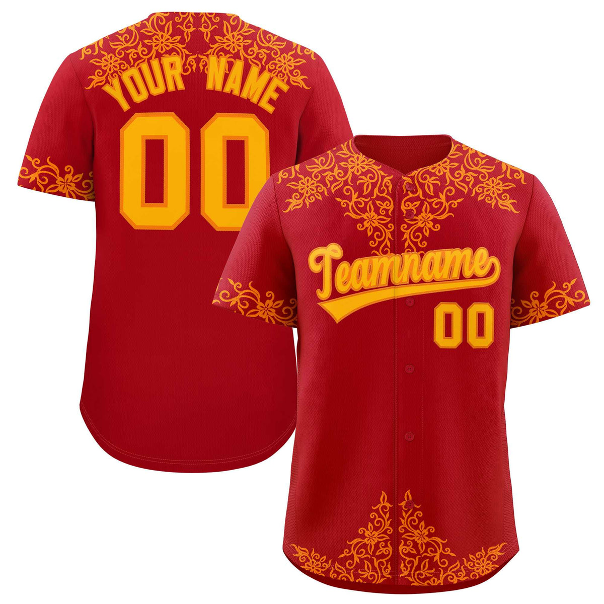 Custom Red Yellow Baroque Style Personalized Baseball Jersey| KXKSHOP