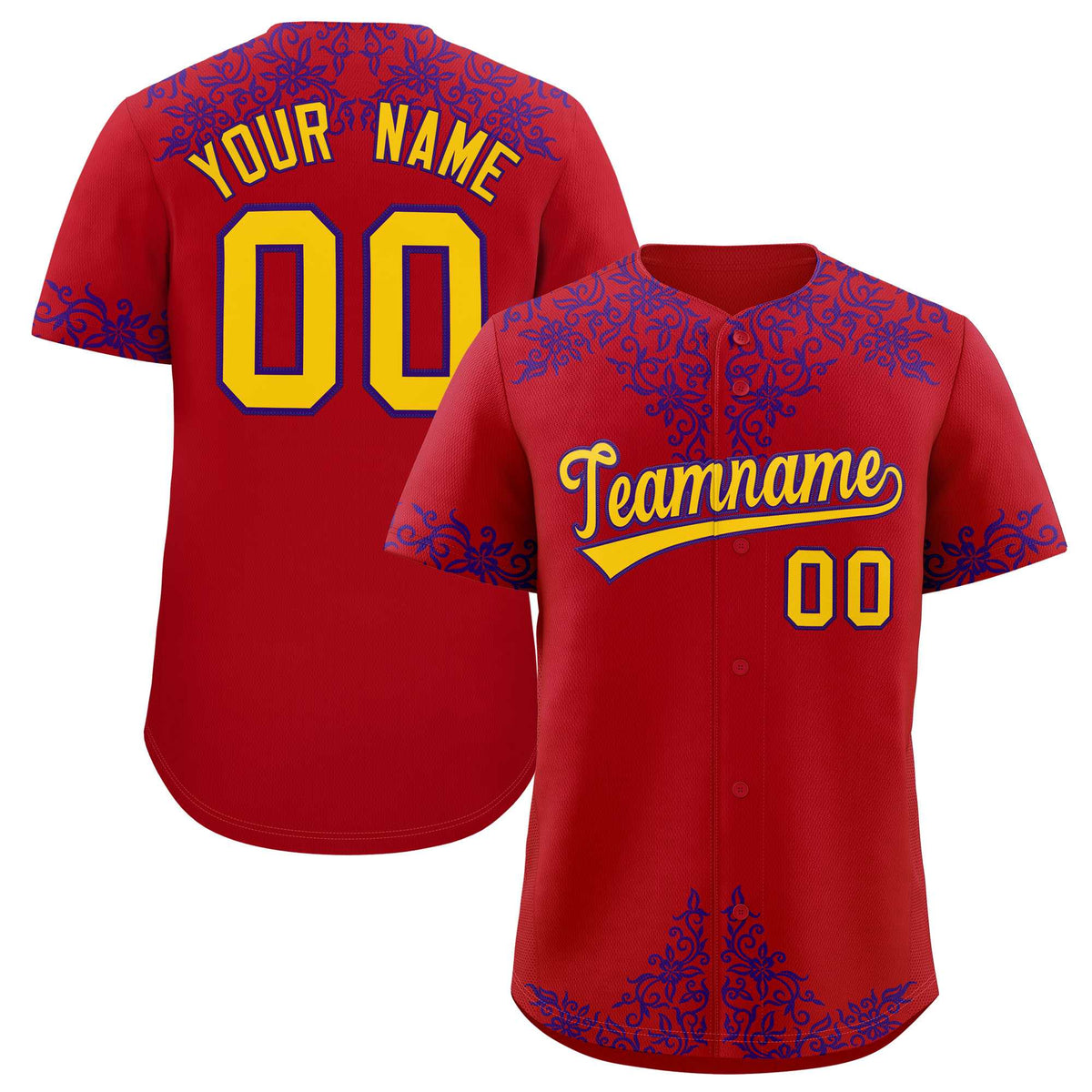 Custom Red Purple Baroque Style Personalized Baseball Jersey| KXKSHOP