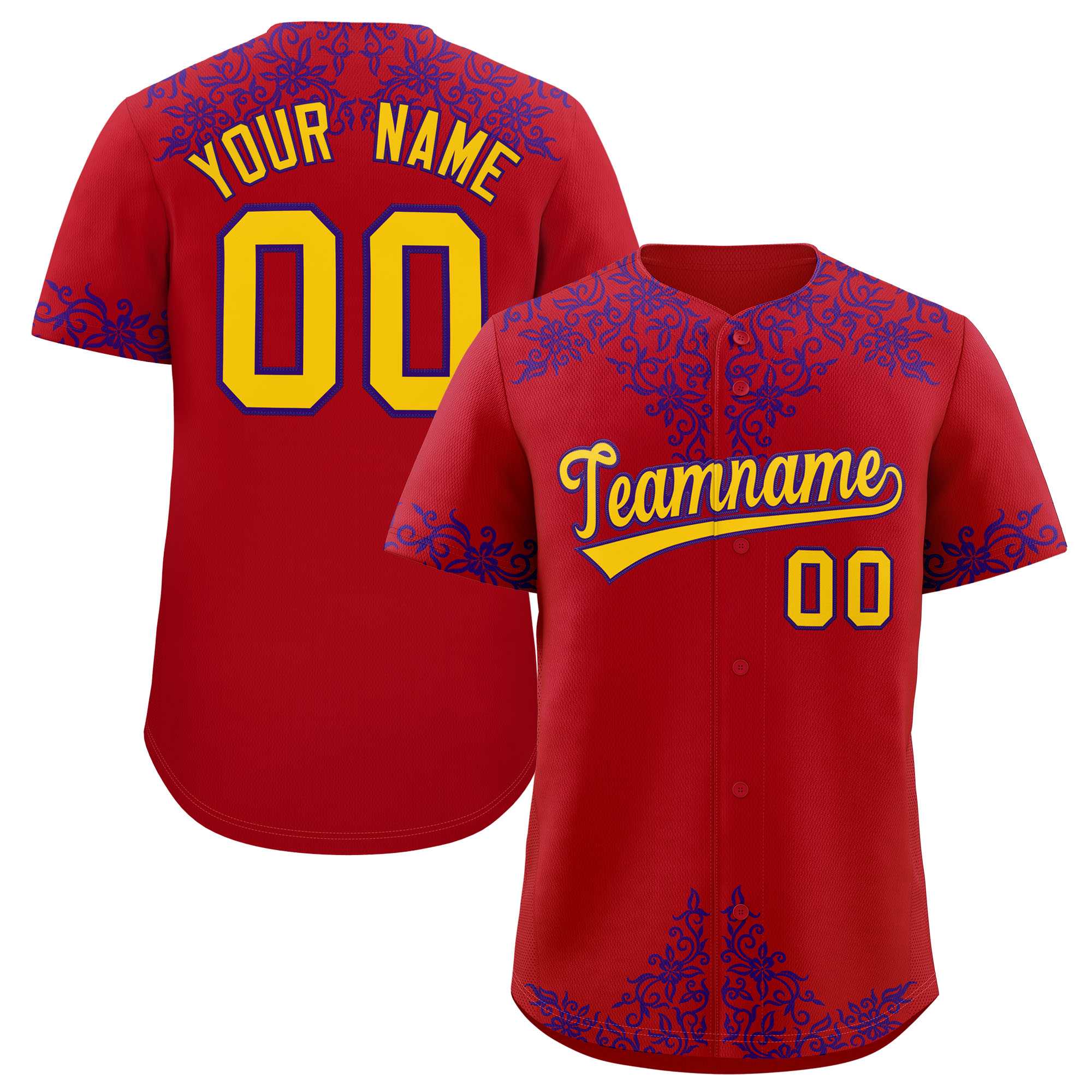 Custom Red Purple Baroque Style Personalized Baseball Jersey| KXKSHOP