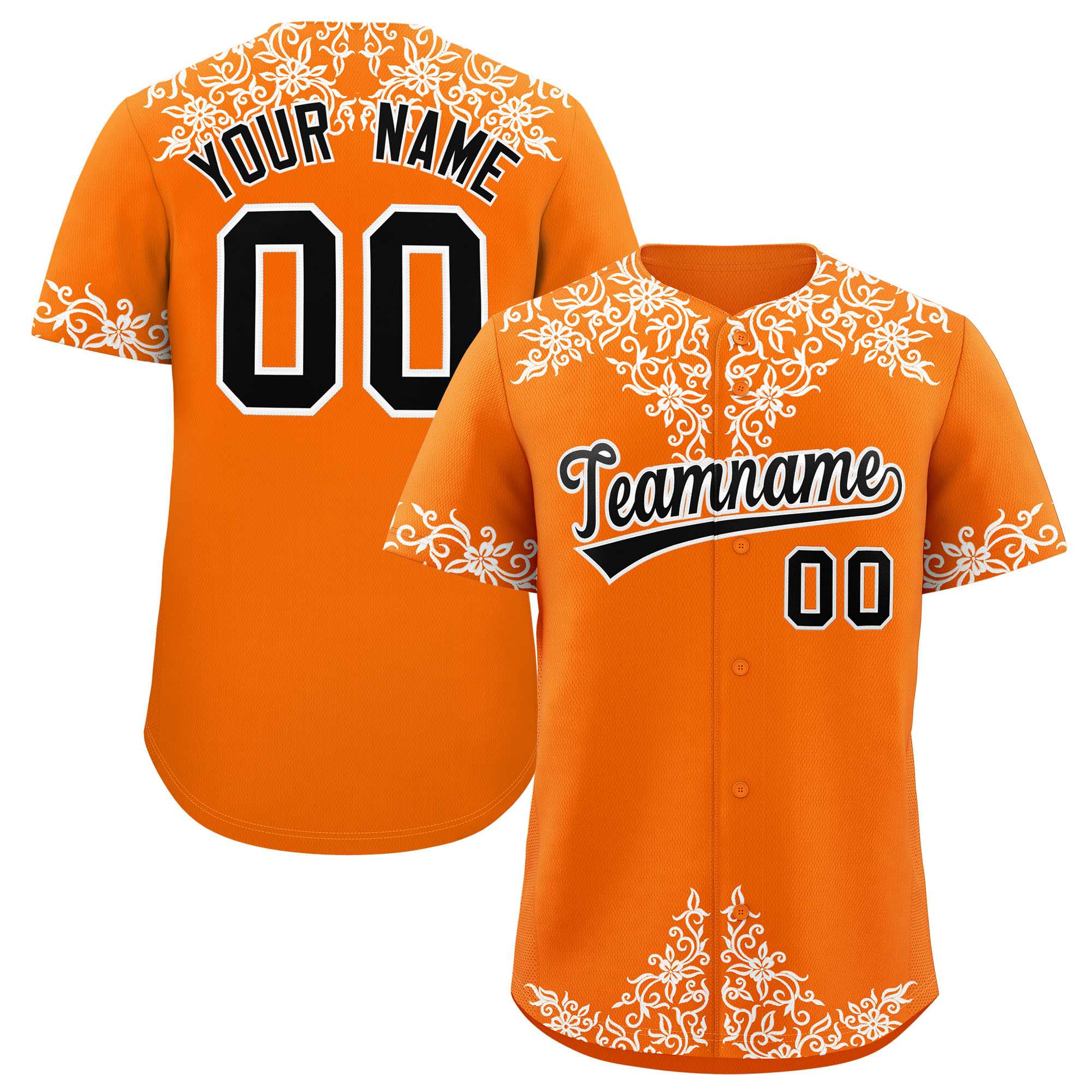 Custom Orange White Baroque Style Personalized Baseball Jersey| KXKSHOP
