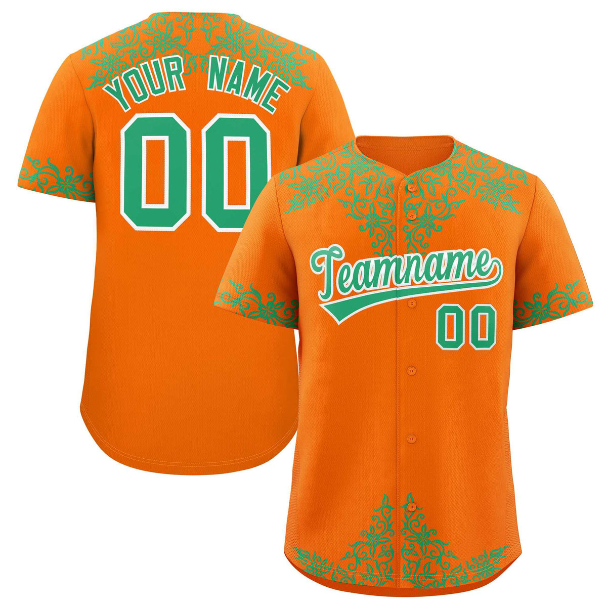 Custom Orange Bright Green Baroque Style Personalized Baseball Jersey| KXKSHOP