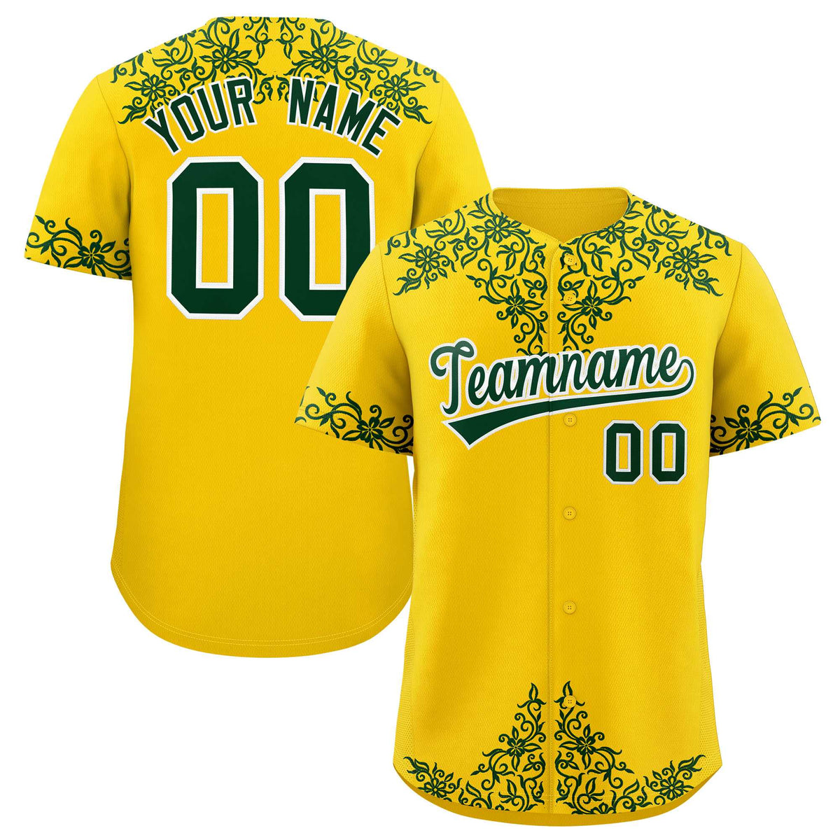 Custom Gold Green Baroque Style Personalized Baseball Jersey| KXKSHOP