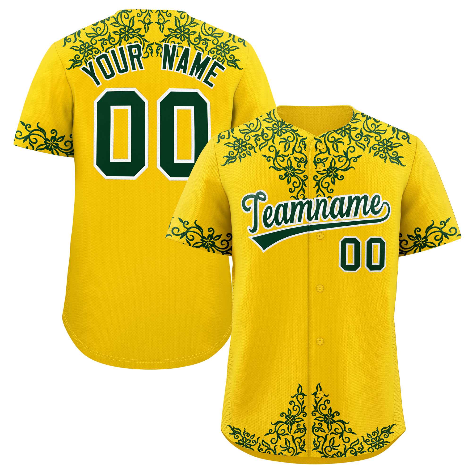 Custom Gold Green Baroque Style Personalized Baseball Jersey| KXKSHOP