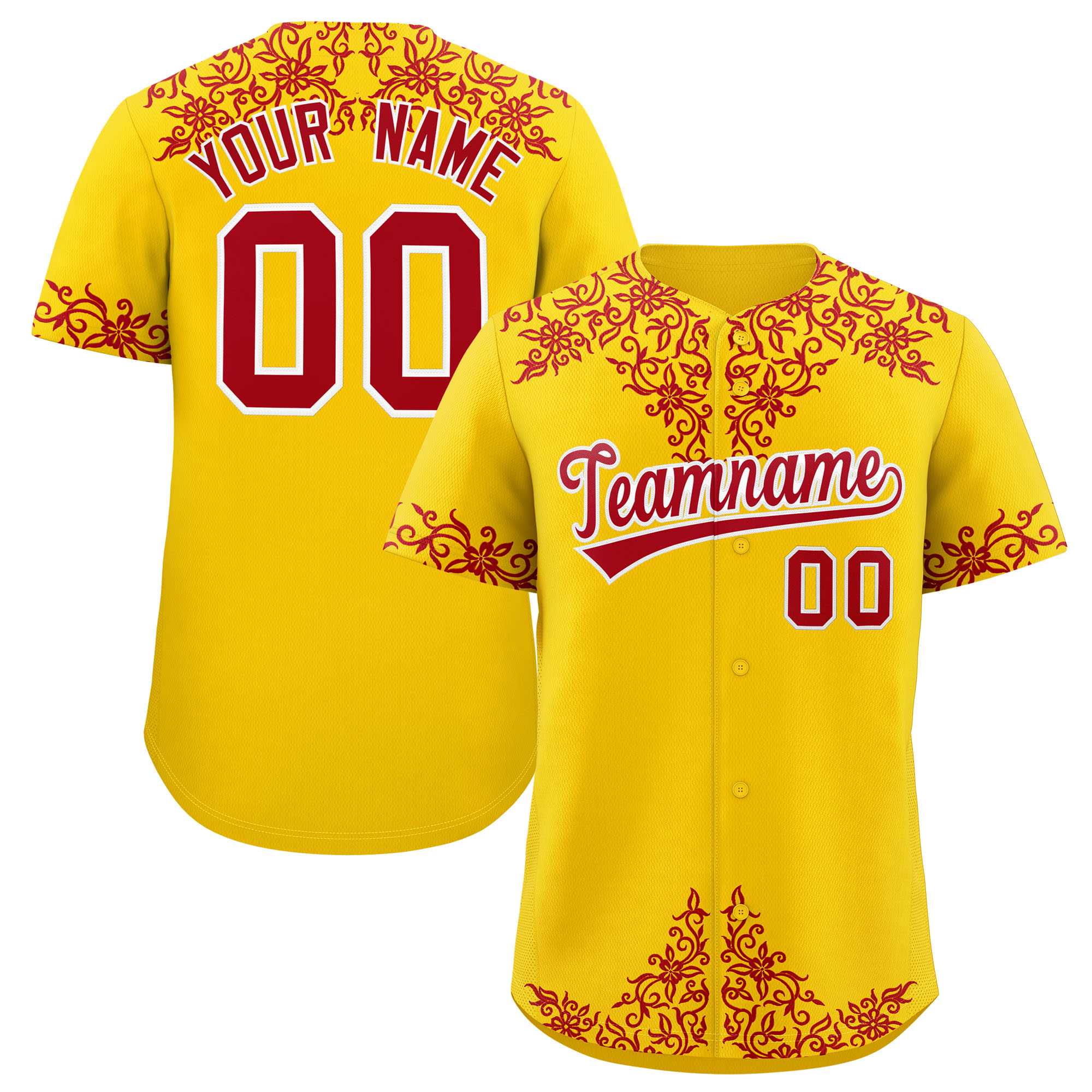 Custom Gold Red Baroque Style Personalized Baseball Jersey| KXKSHOP