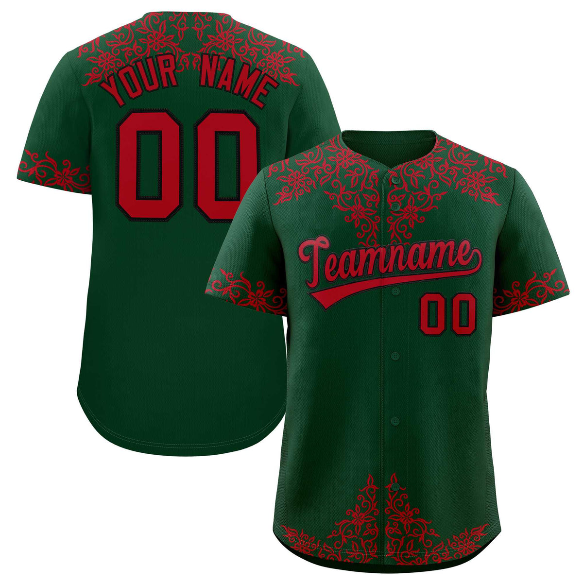 Custom Green Red Baroque Style Personalized Baseball Jersey| KXKSHOP