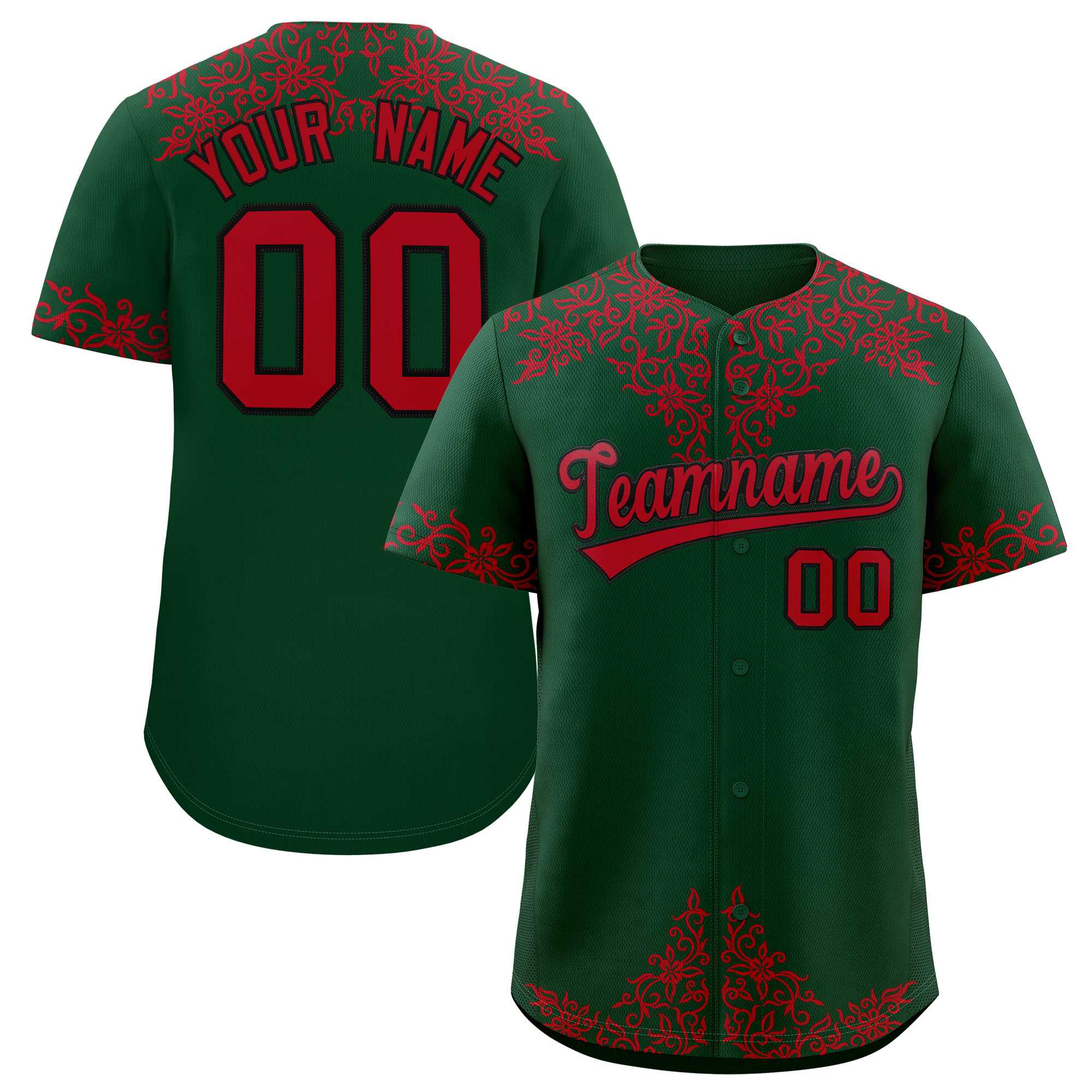 Custom Green Red Baroque Style Personalized Baseball Jersey| KXKSHOP