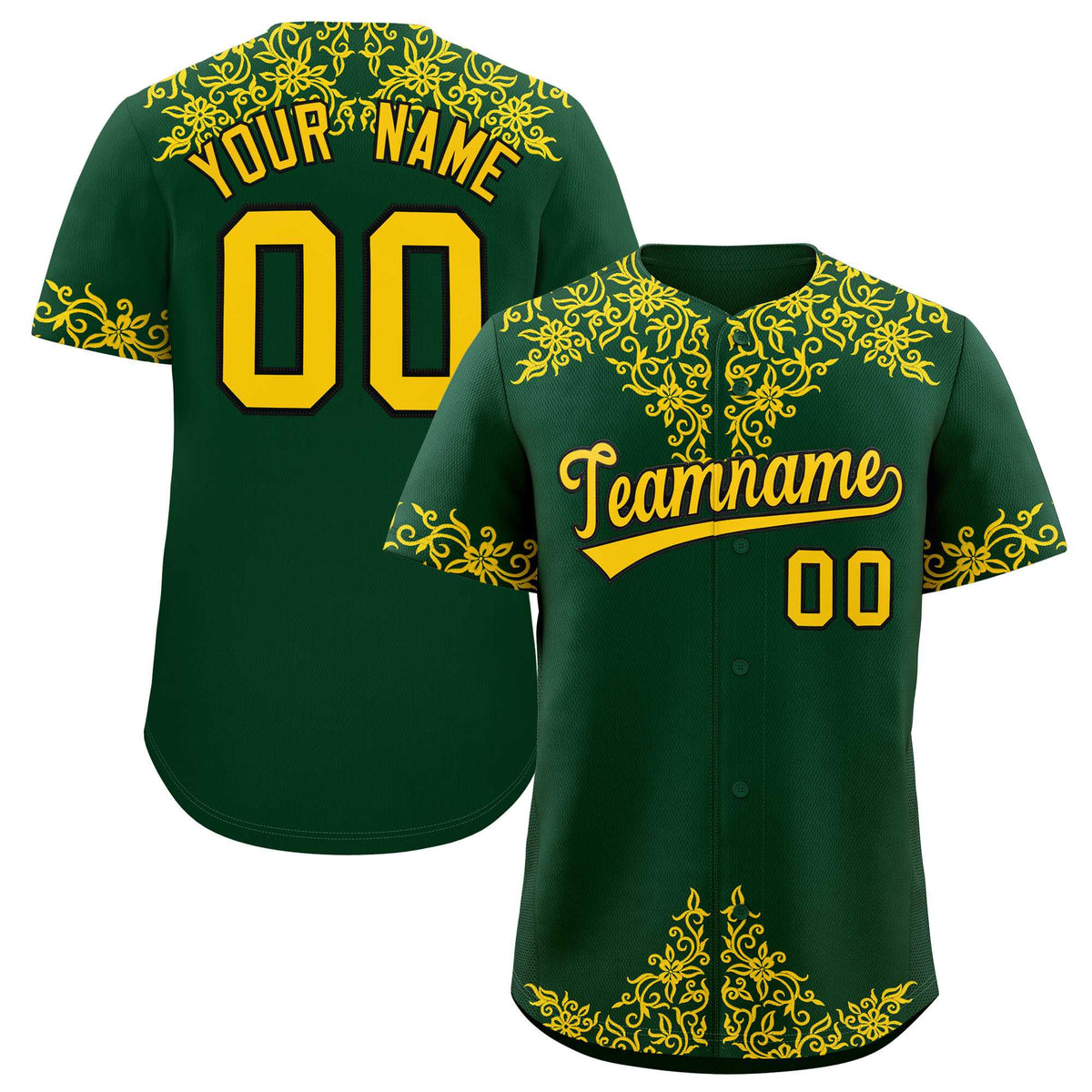 Custom Green Gold Baroque Style Personalized Baseball Jersey| KXKSHOP