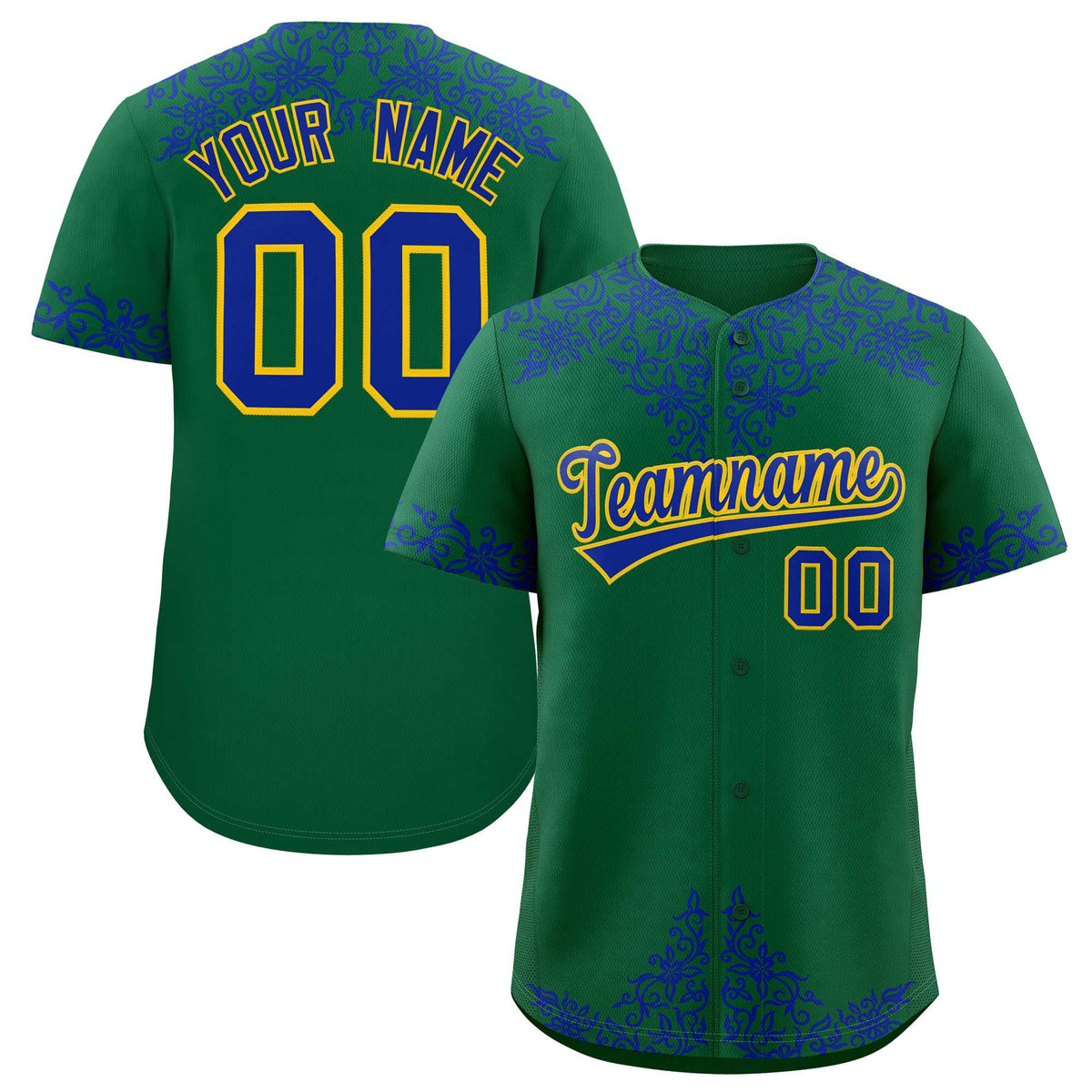 Custom Kelly Green Royal Baroque Style Personalized Baseball Jersey| KXKSHOP