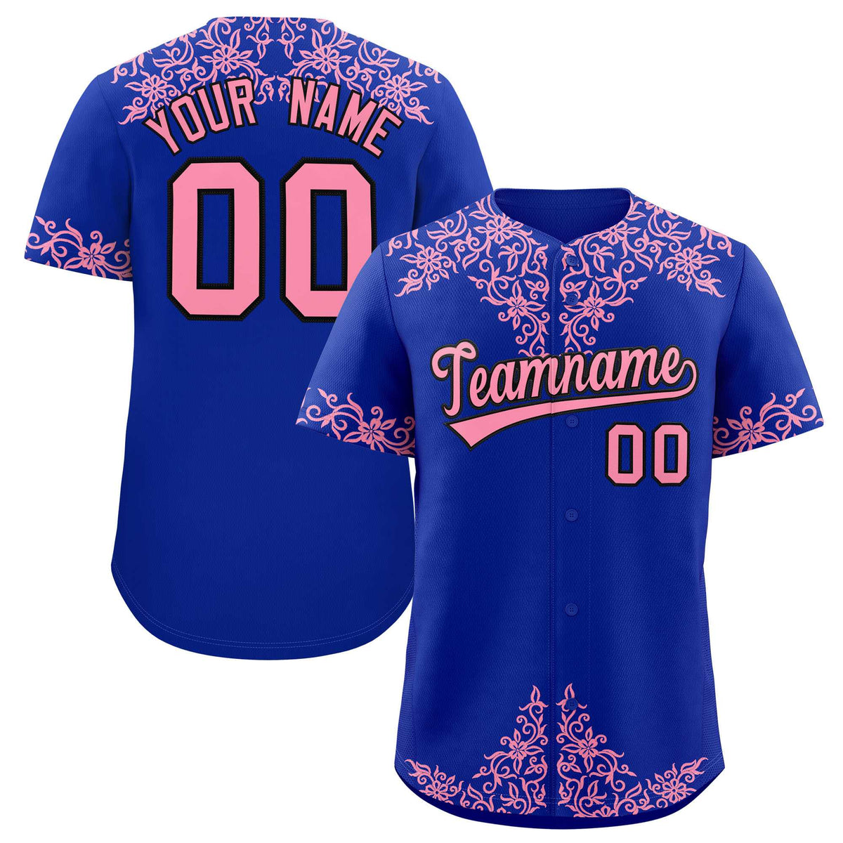 Custom Royal Light Pink Baroque Style Personalized Baseball Jersey| KXKSHOP