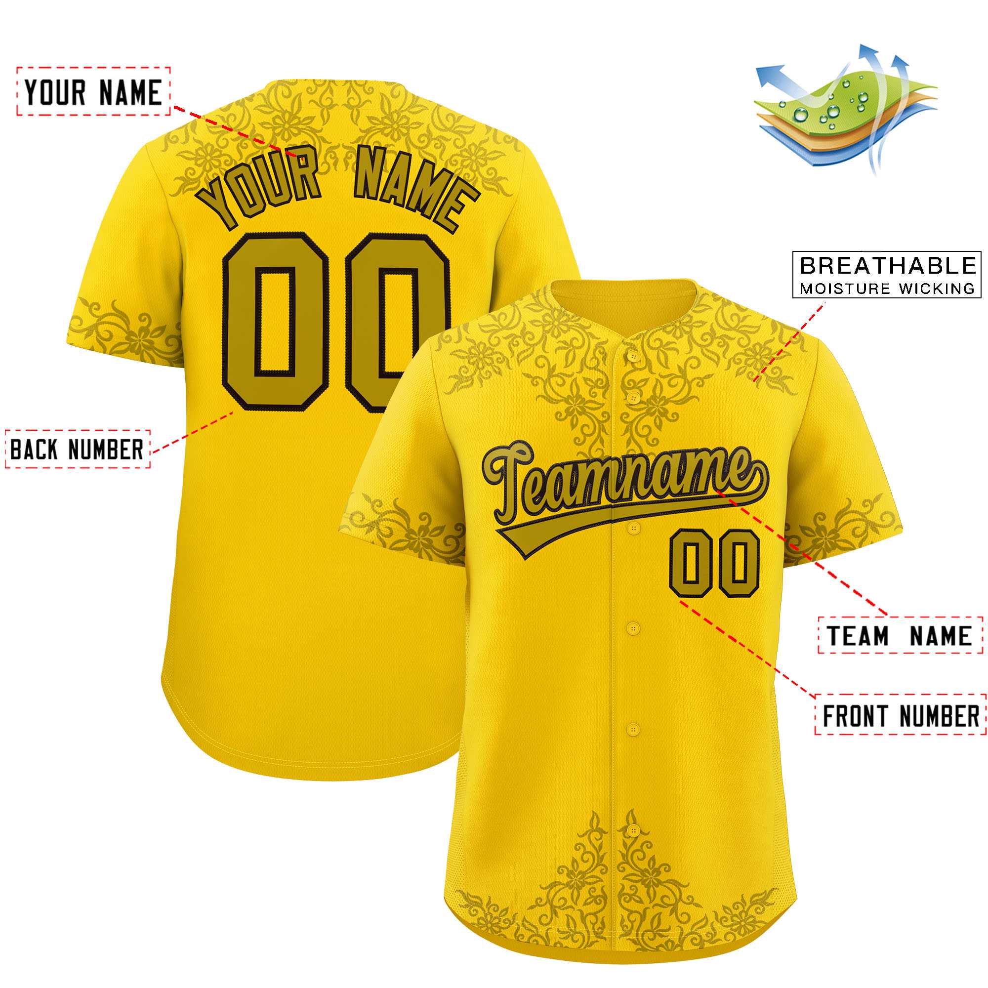 Custom Gold Old Gold Baroque Style Personalized Baseball Jersey| KXKSHOP