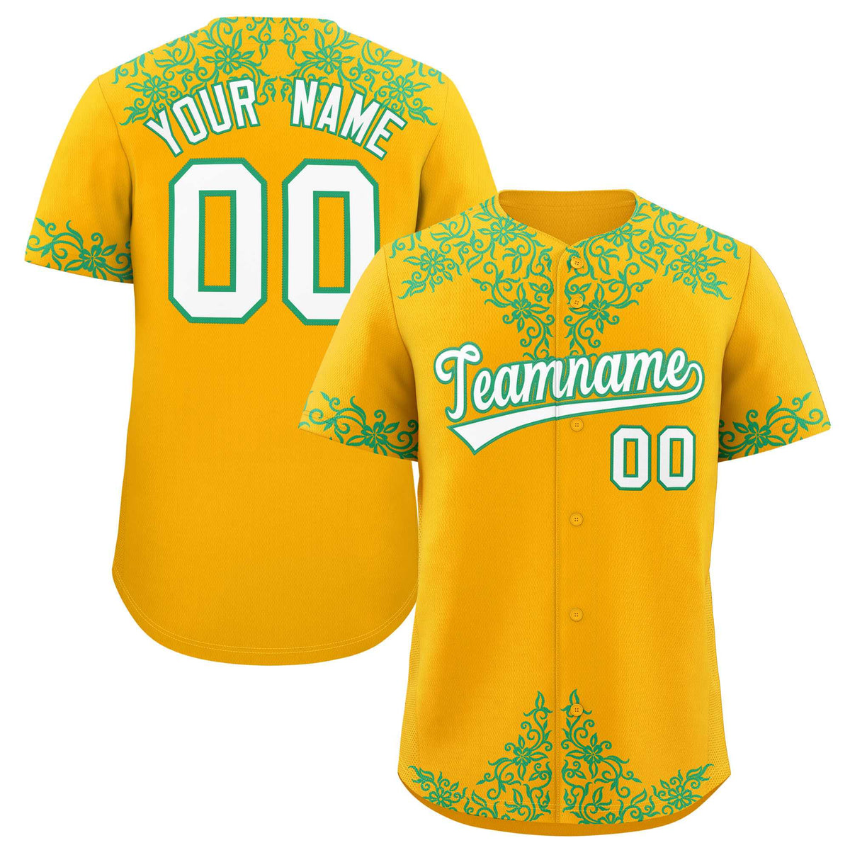 Custom Yellow Bright Green Baroque Style Personalized Baseball Jersey| KXKSHOP