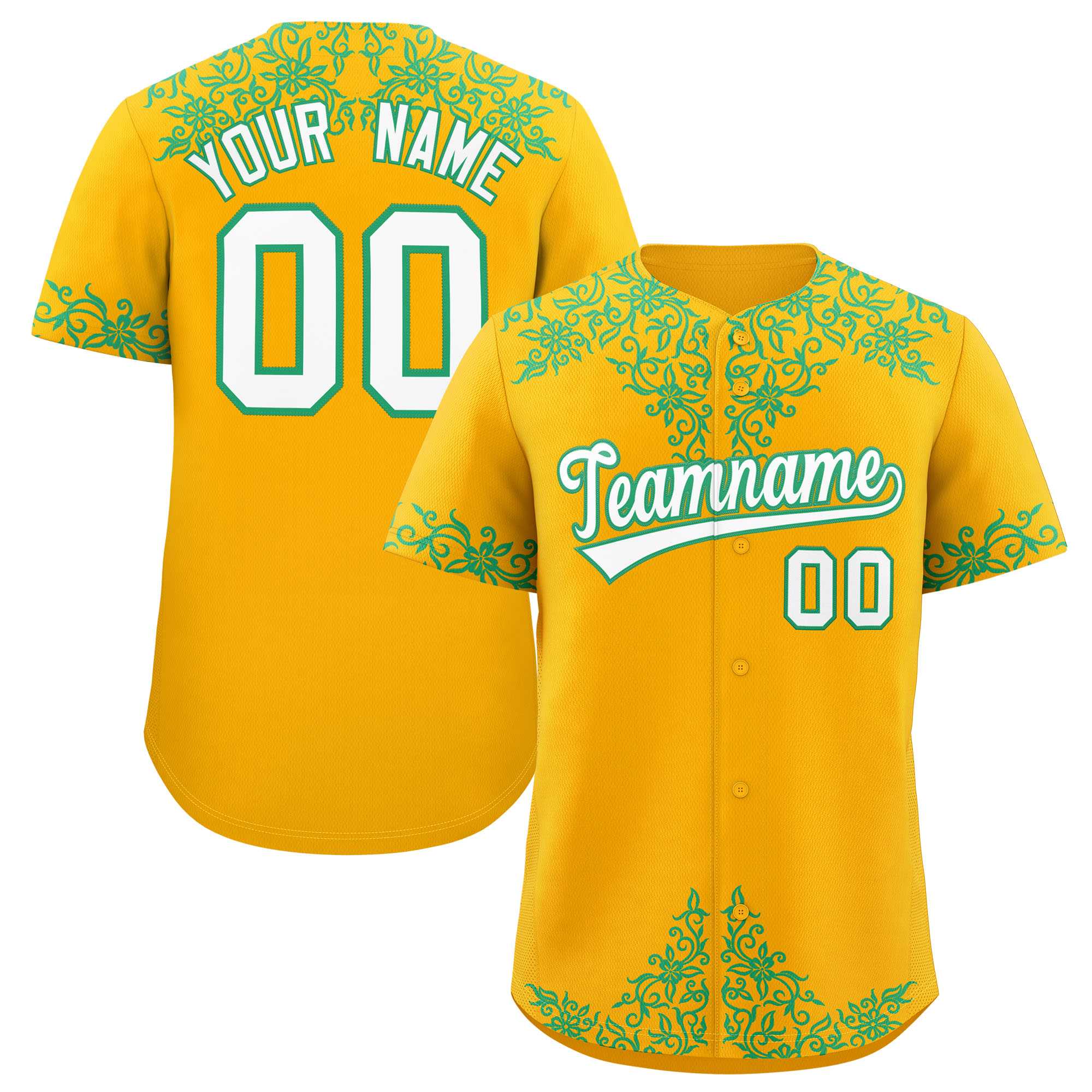 Custom Yellow Bright Green Baroque Style Personalized Baseball Jersey| KXKSHOP