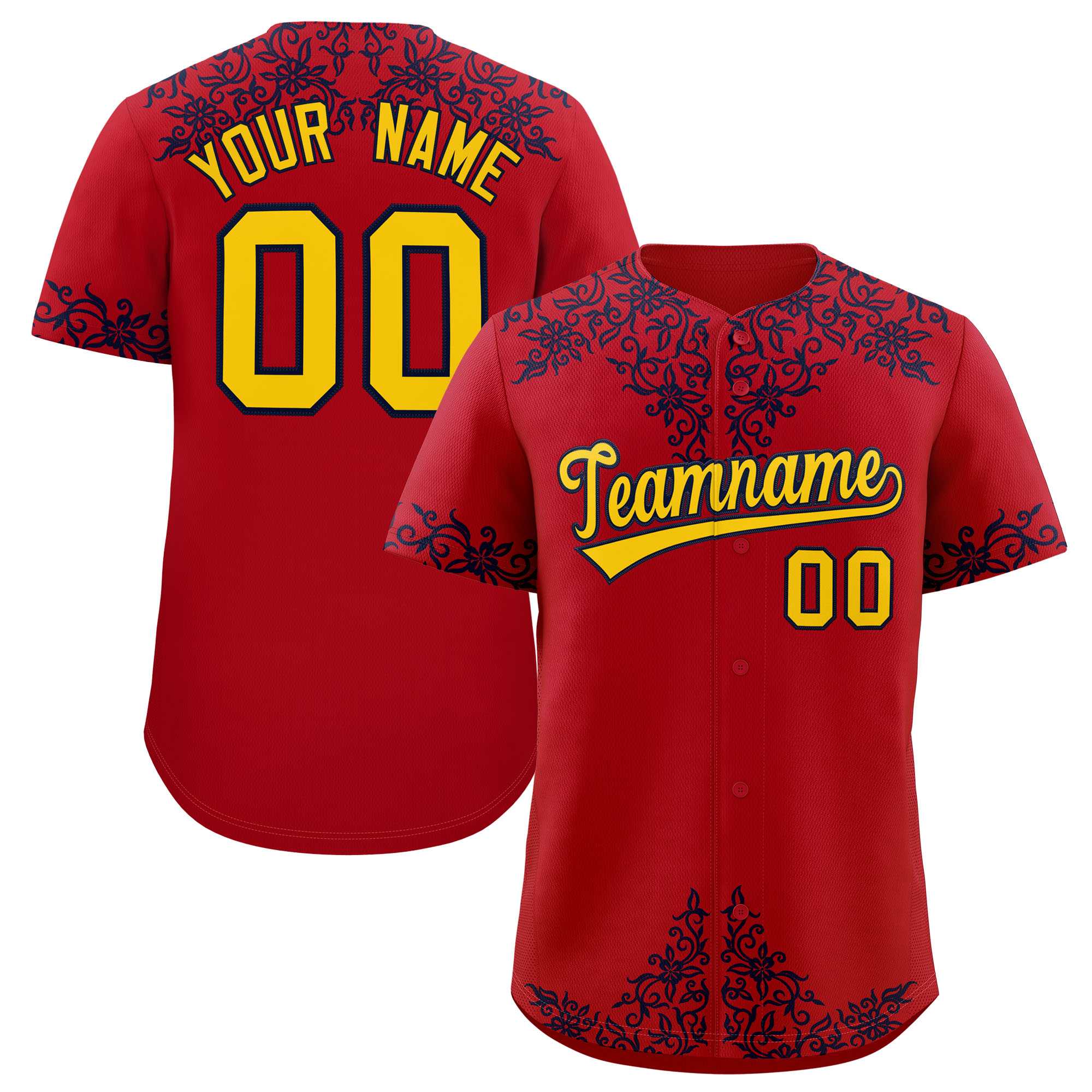 Custom Red Navy Baroque Style Personalized Baseball Jersey| KXKSHOP