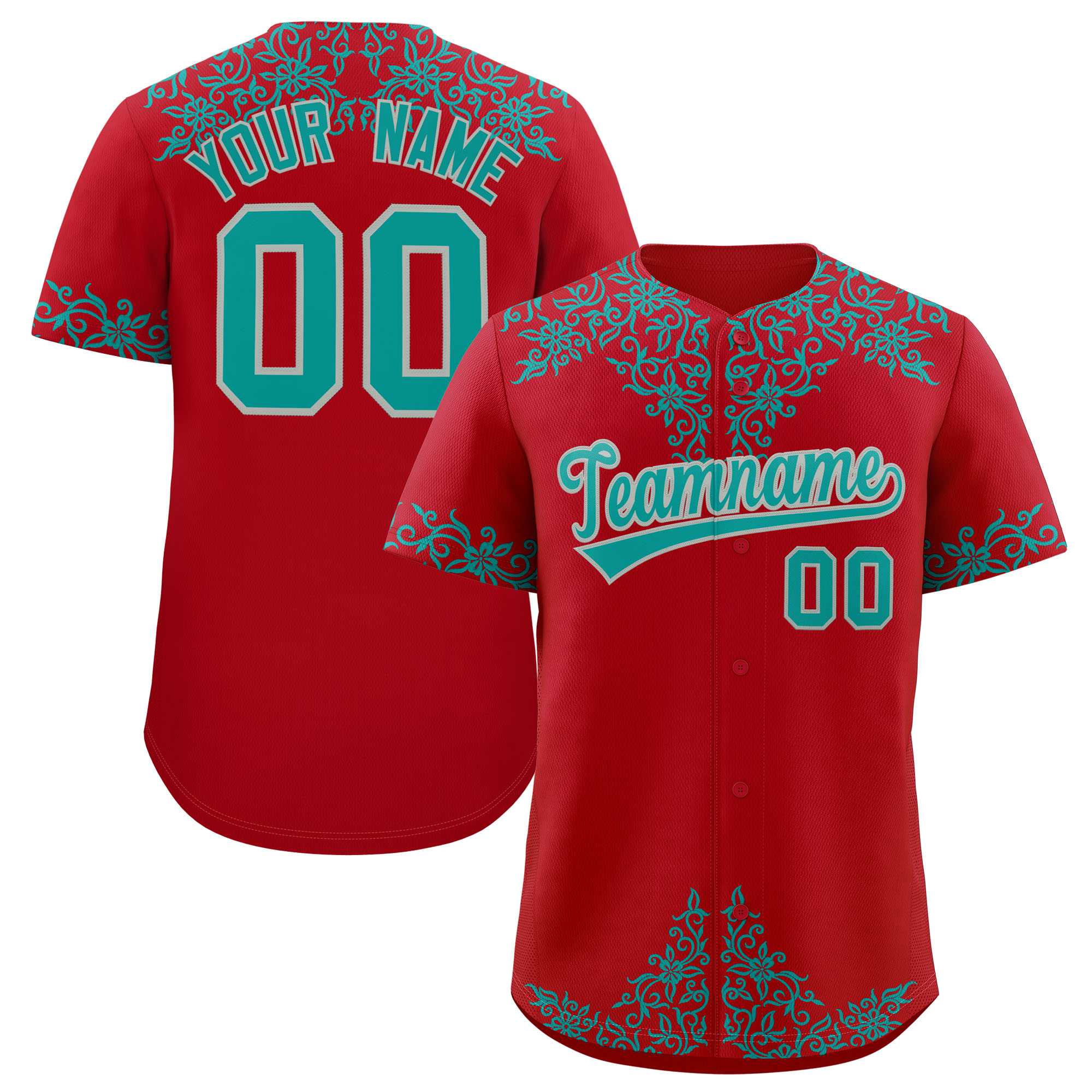 Custom Red Teal Baroque Style Personalized Baseball Jersey| KXKSHOP