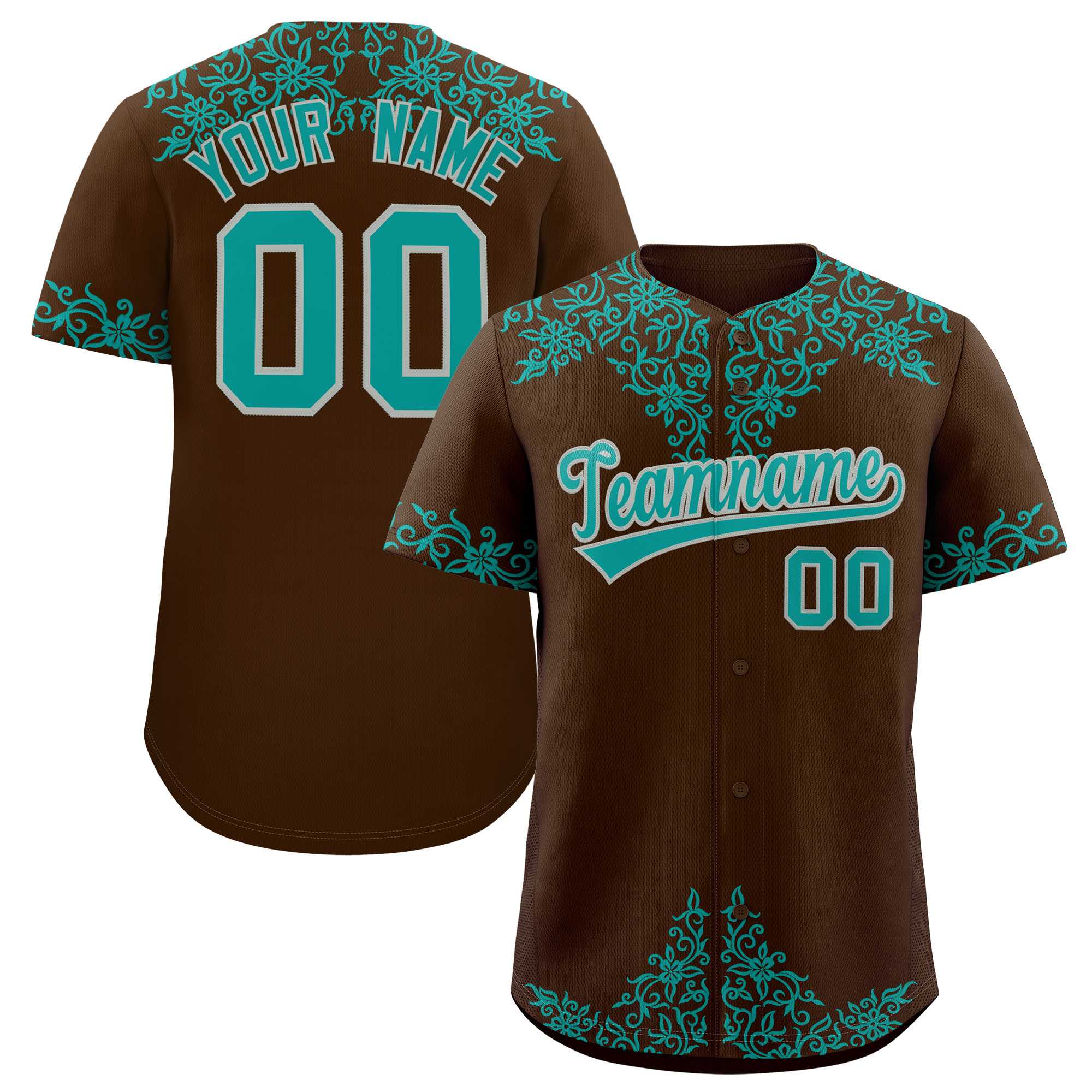 Custom Brown Teal Baroque Style Personalized Baseball Jersey| KXKSHOP
