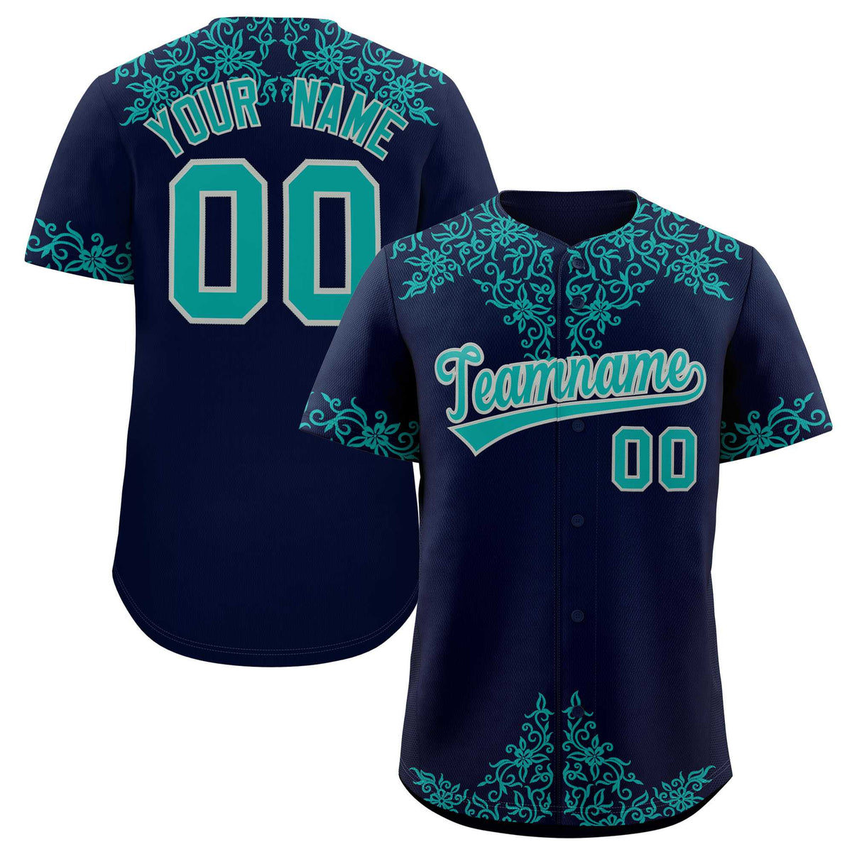 Custom Navy Teal Baroque Style Personalized Baseball Jersey| KXKSHOP