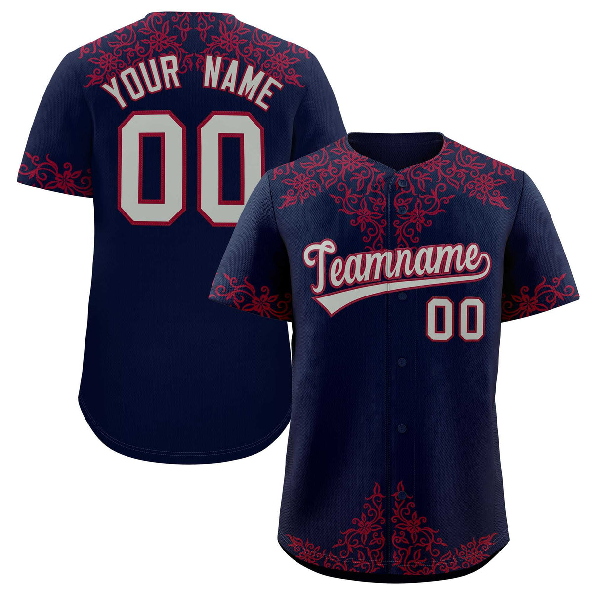 Custom Navy Crimson Baroque Style Personalized Baseball Jersey| KXKSHOP