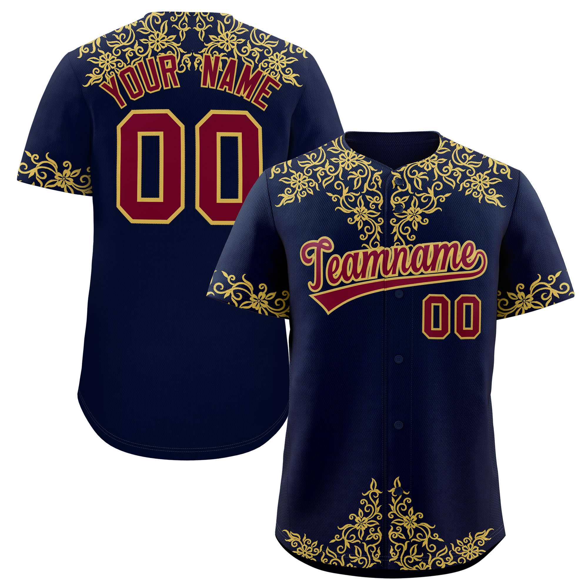 Custom Navy Old Gold Baroque Style Personalized Baseball Jersey| KXKSHOP