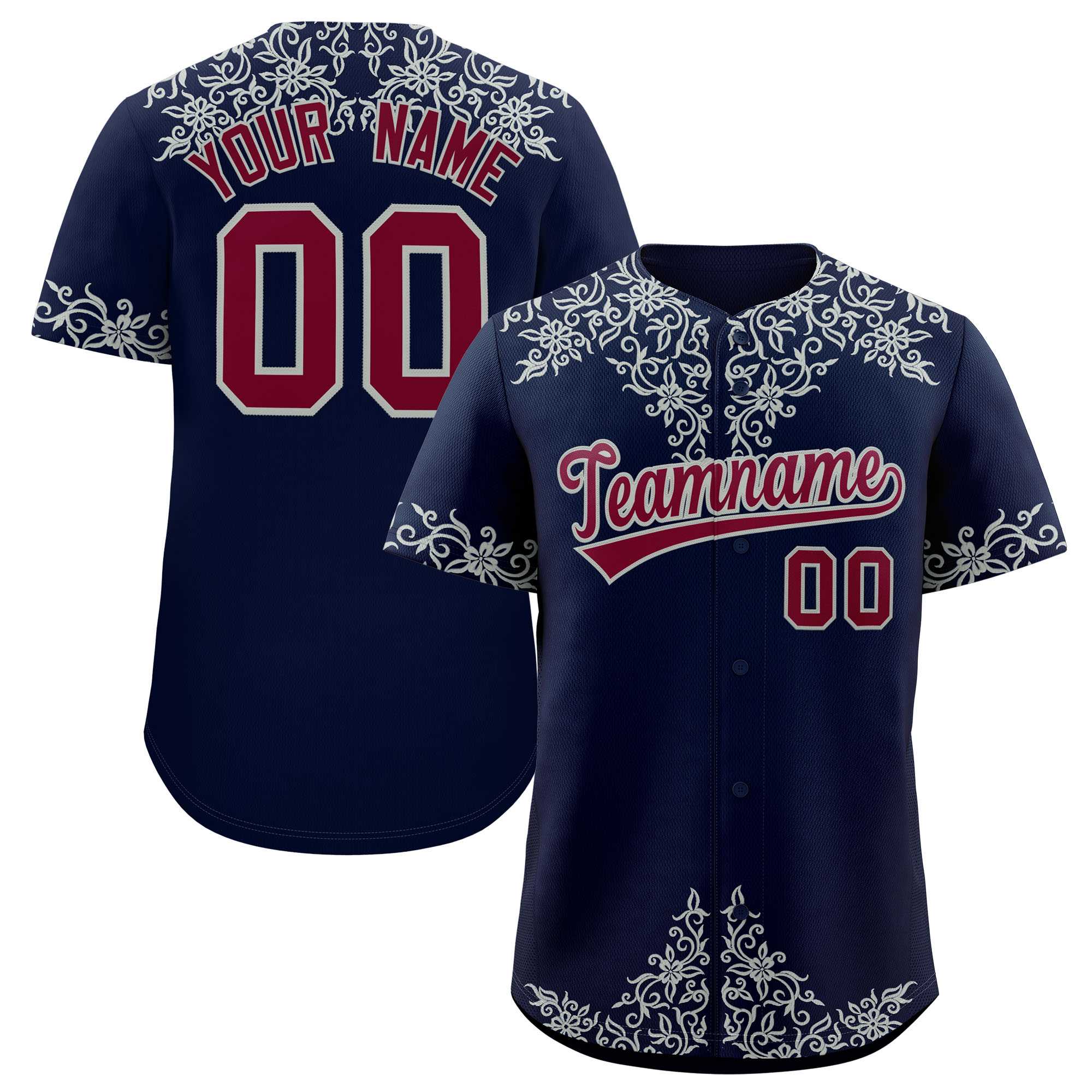Custom Navy Silver Baroque Style Personalized Baseball Jersey| KXKSHOP
