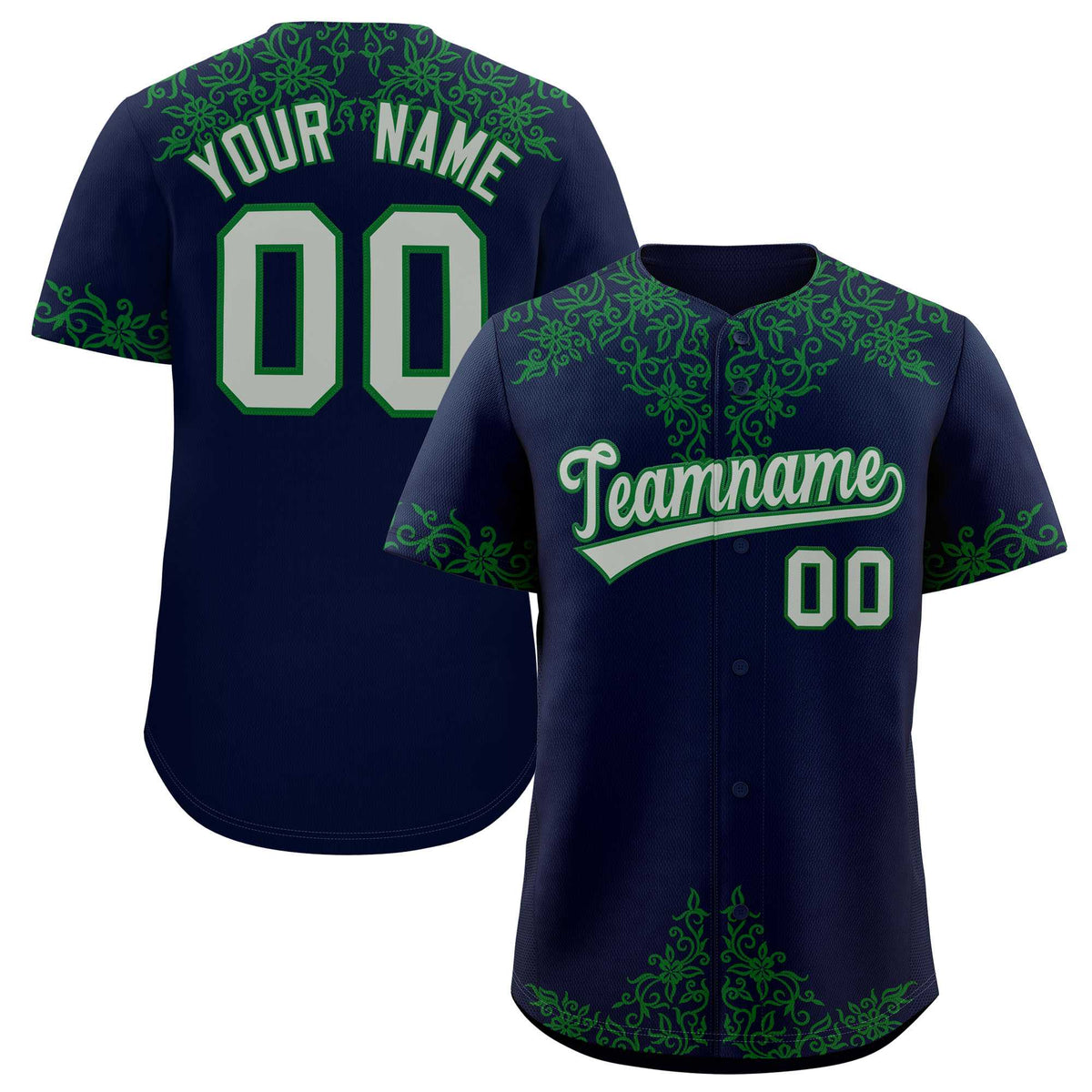 Custom Navy Kelly Green Baroque Style Personalized Baseball Jersey| KXKSHOP
