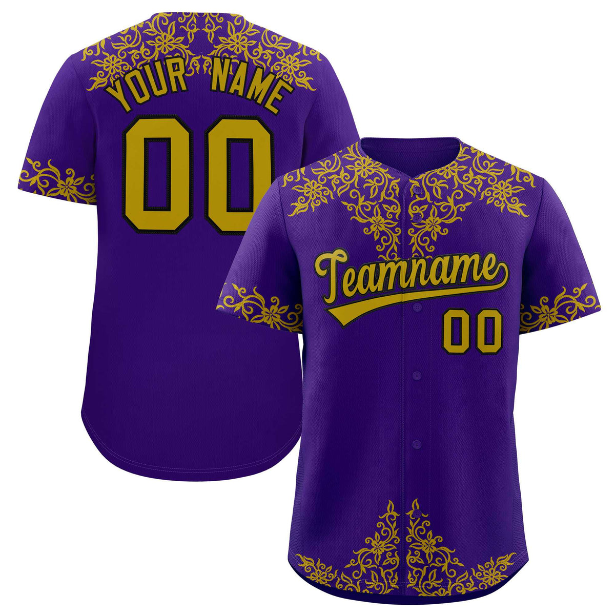 Custom Purple Old Gold Baroque Style Personalized Baseball Jersey| KXKSHOP
