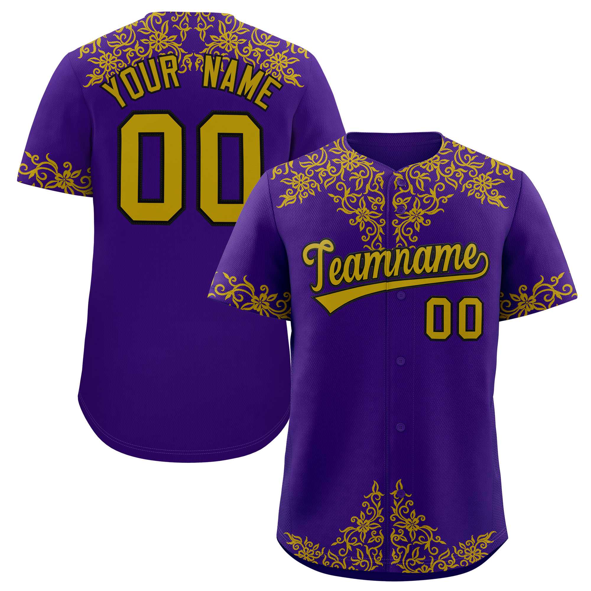Custom Purple Old Gold Baroque Style Personalized Baseball Jersey| KXKSHOP