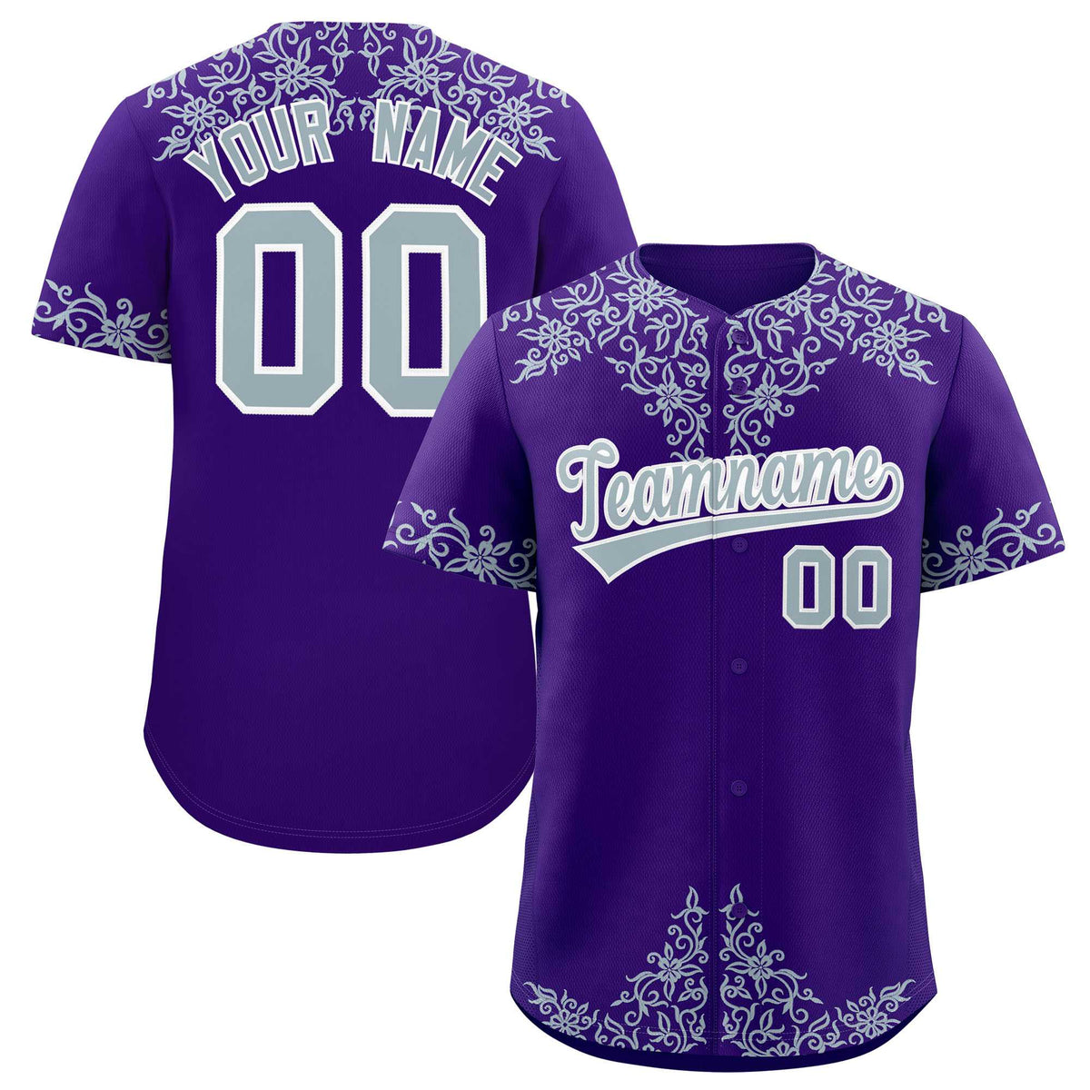 Custom Purple Silver Baroque Style Personalized Baseball Jersey| KXKSHOP