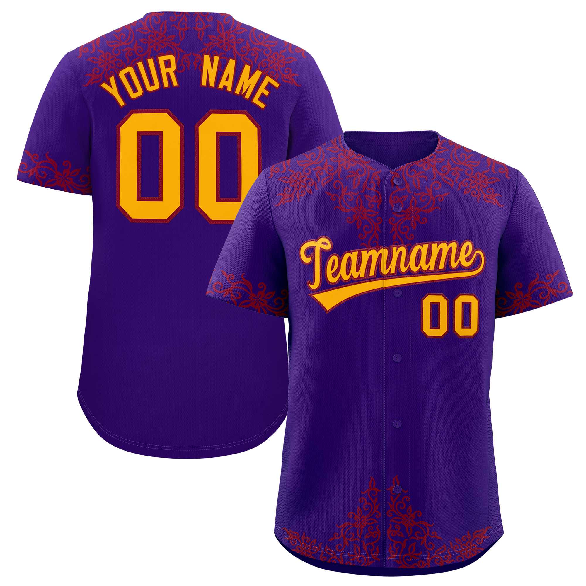 Custom Purple Crimson Baroque Style Personalized Baseball Jersey| KXKSHOP