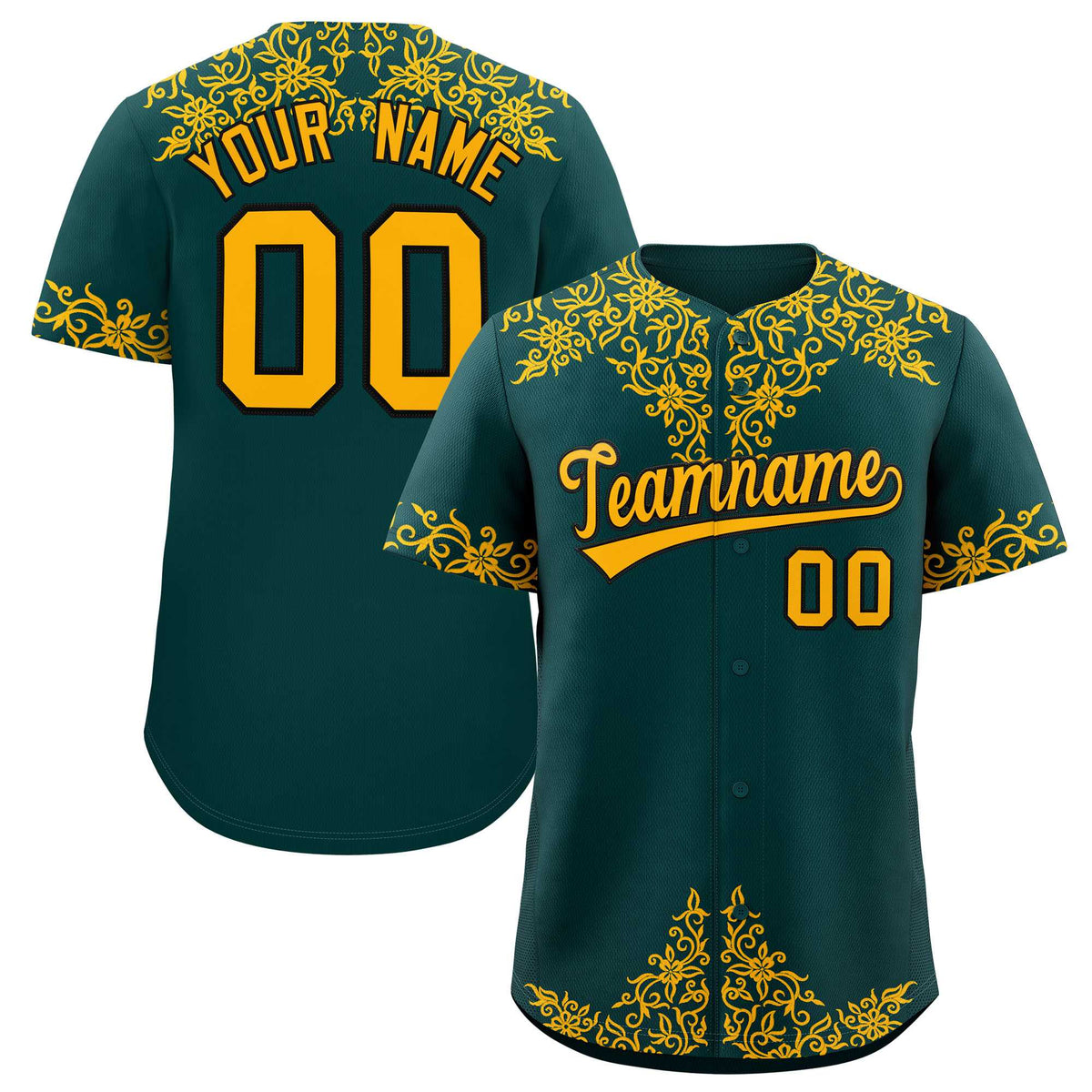 Custom Midnight Green Gold Baroque Style Personalized Baseball Jersey| KXKSHOP