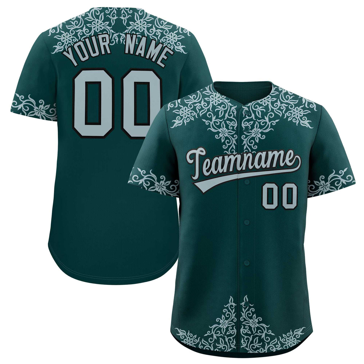 Custom Midnight Green Silver Baroque Style Personalized Baseball Jersey| KXKSHOP