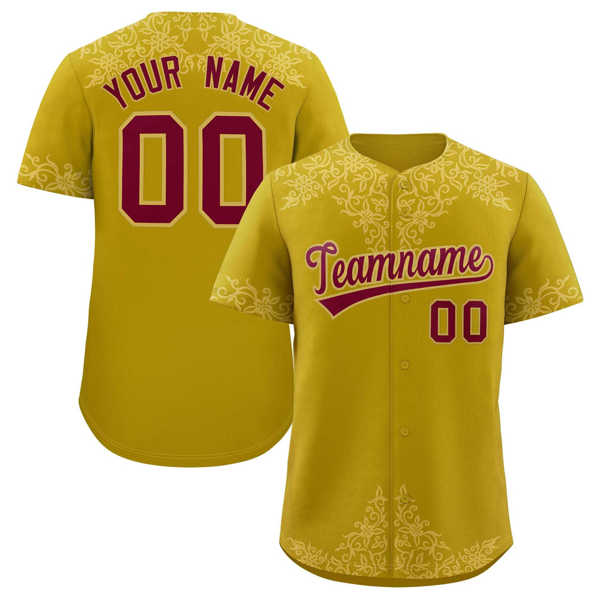 Custom Old Gold Old Gold Baroque Style Personalized Baseball Jersey| KXKSHOP