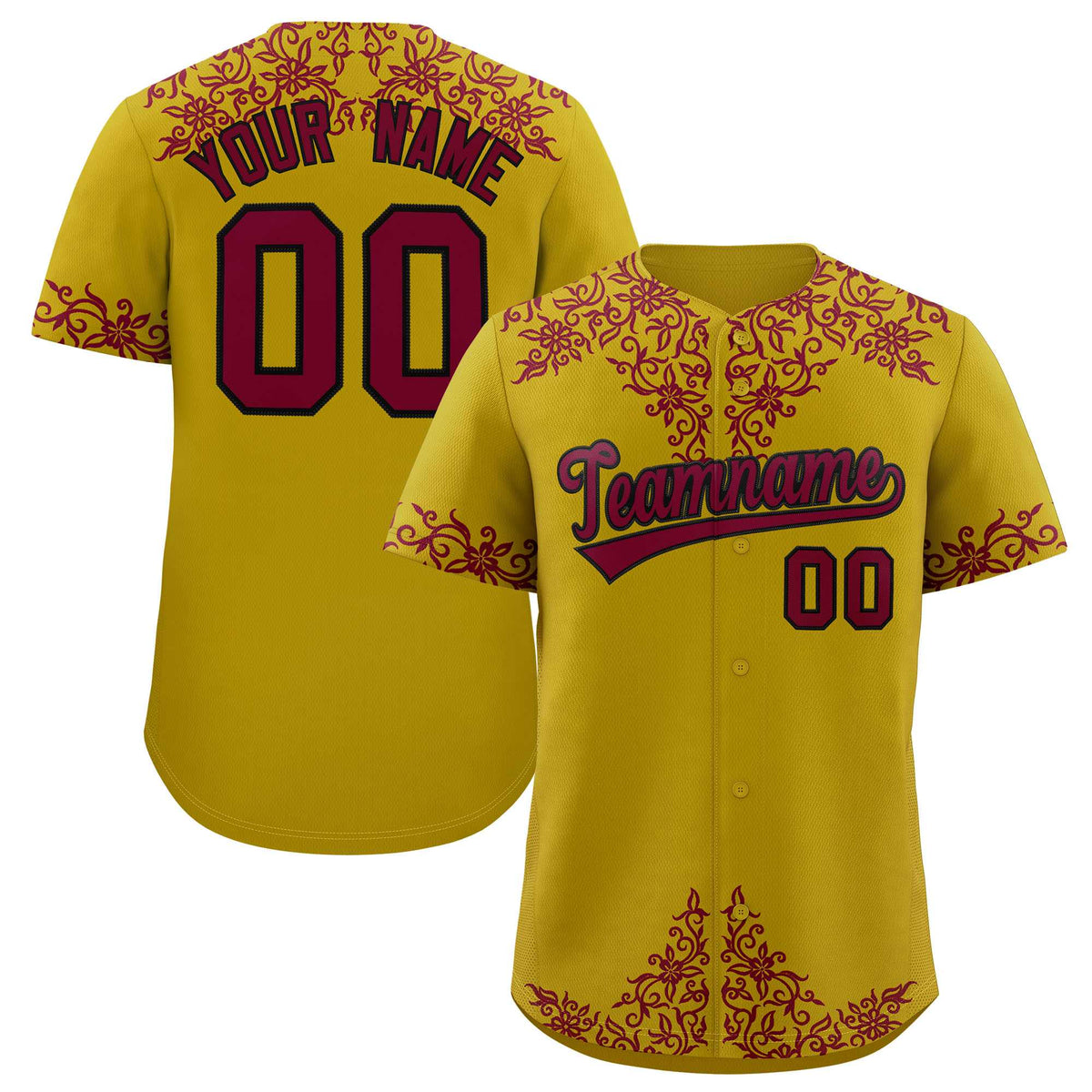 Custom Old Gold Crimson Baroque Style Personalized Baseball Jersey| KXKSHOP