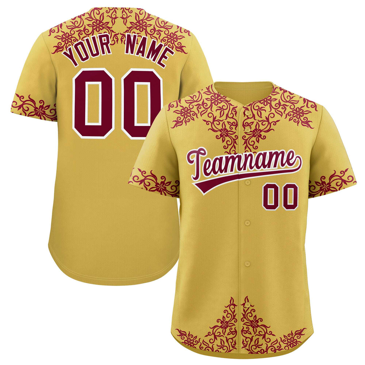 Custom Old Gold Crimson Baroque Style Personalized Baseball Jersey| KXKSHOP