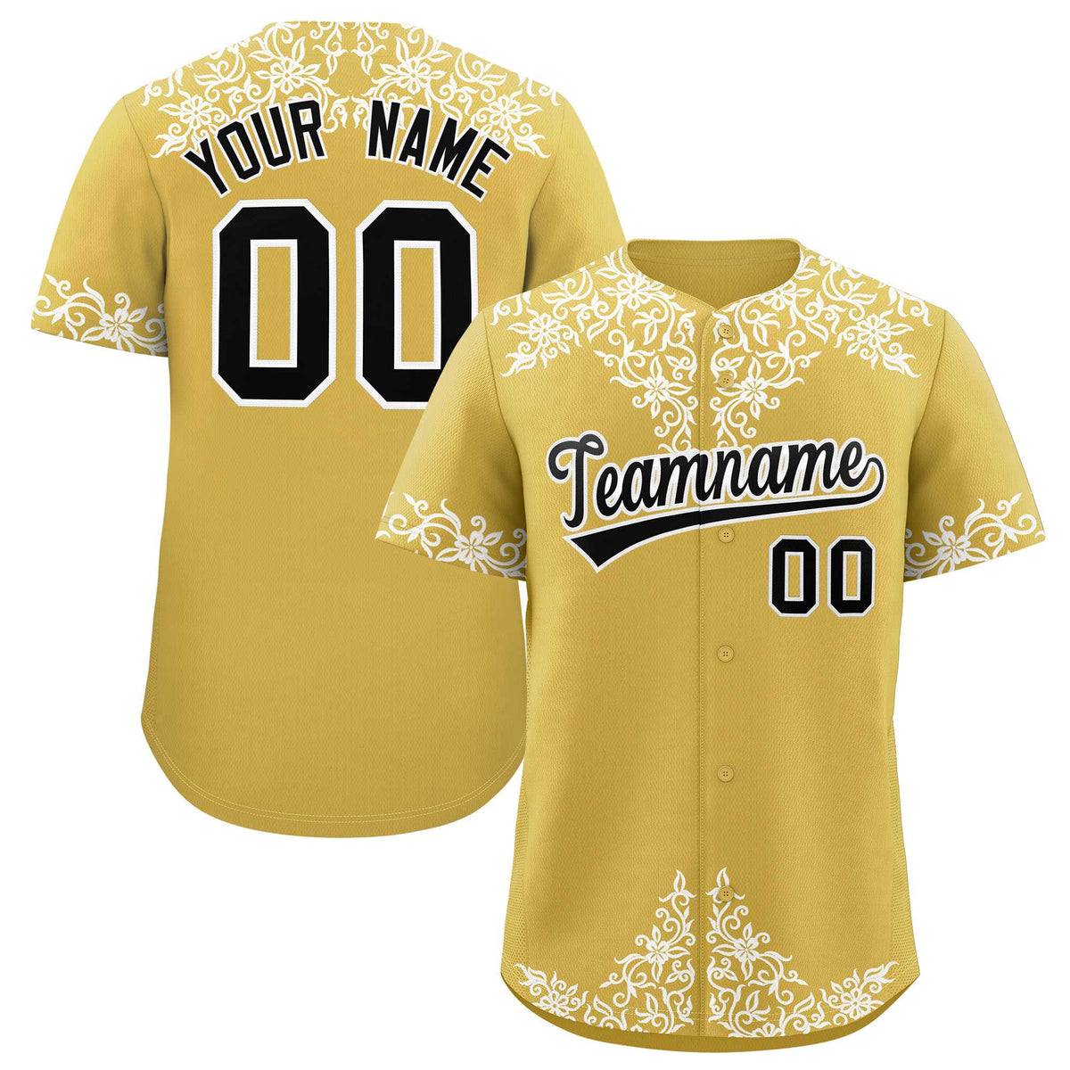 Custom Old Gold White Baroque Style Personalized Baseball Jersey| KXKSHOP