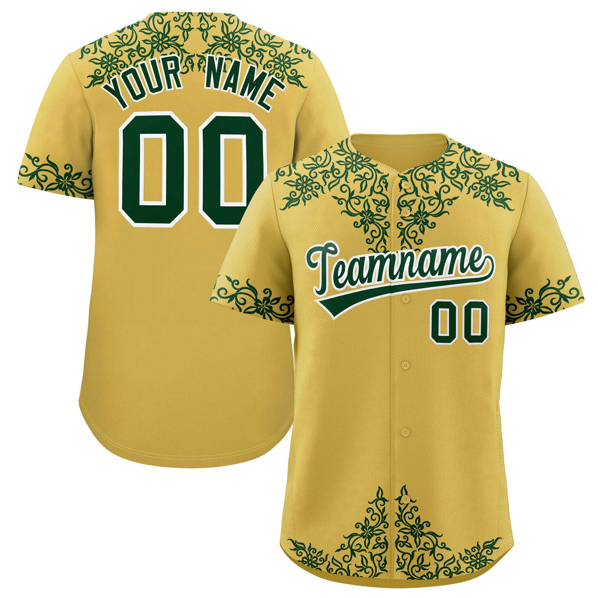 Custom Old Gold Green Baroque Style Personalized Baseball Jersey| KXKSHOP