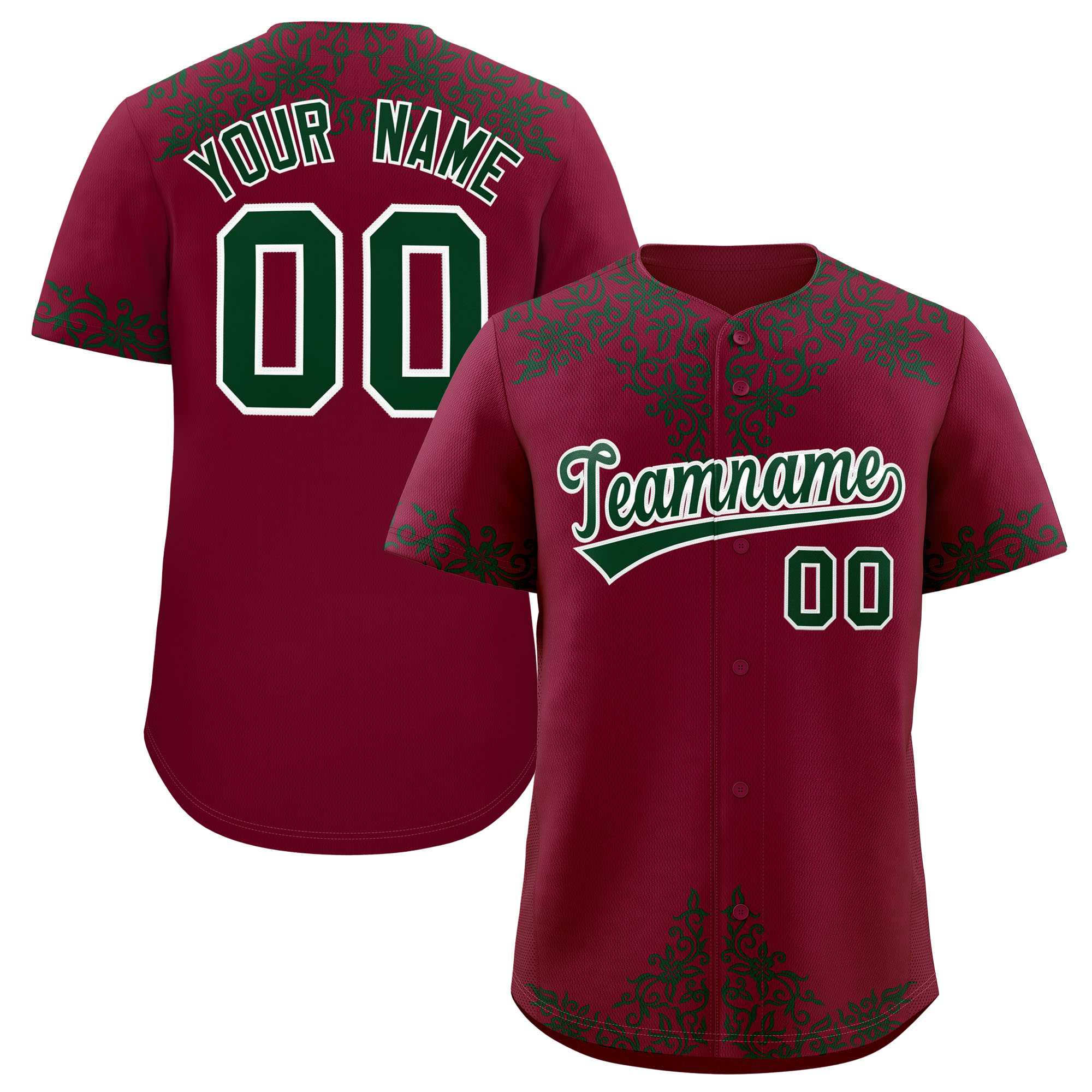 Custom Crimson Green Baroque Style Personalized Baseball Jersey| KXKSHOP