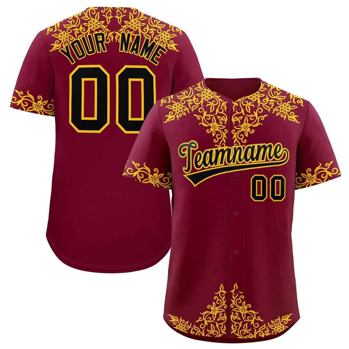 Custom Crimson Yellow Baroque Style Personalized Baseball Jersey| KXKSHOP